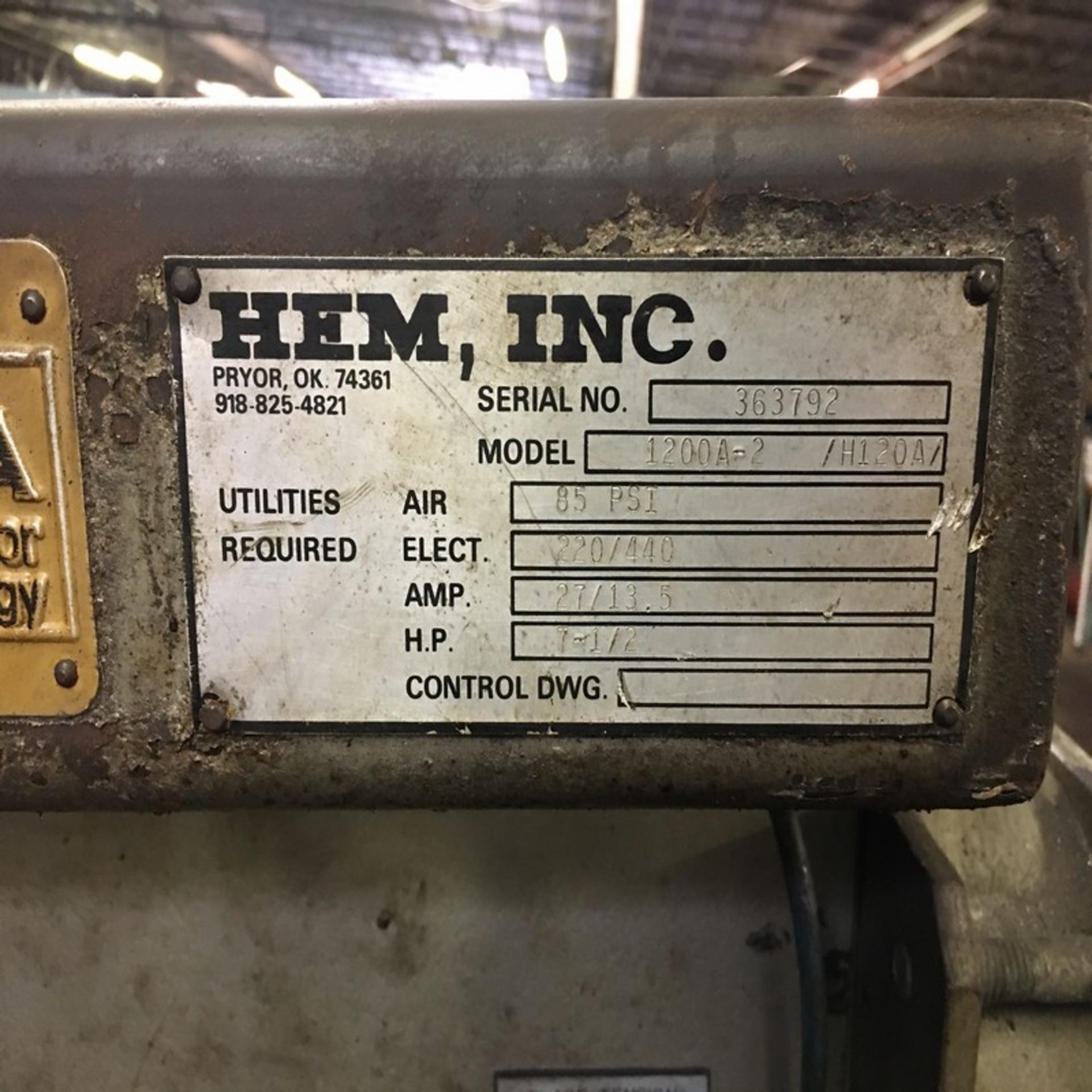 HEM Automatic Band Saw Model H120A, S/N 363792, NEW 1992 - Image 4 of 5