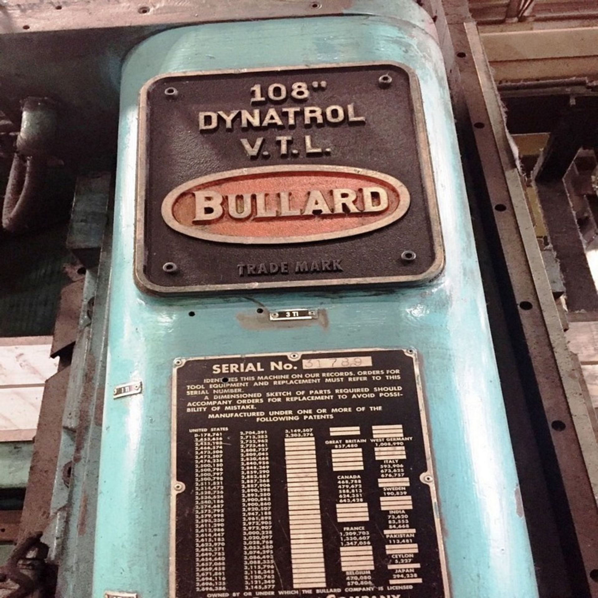108" Bullard Dynatrol Adjustable Rail Vertical Boring Mill, S/N 31789 - Image 7 of 19