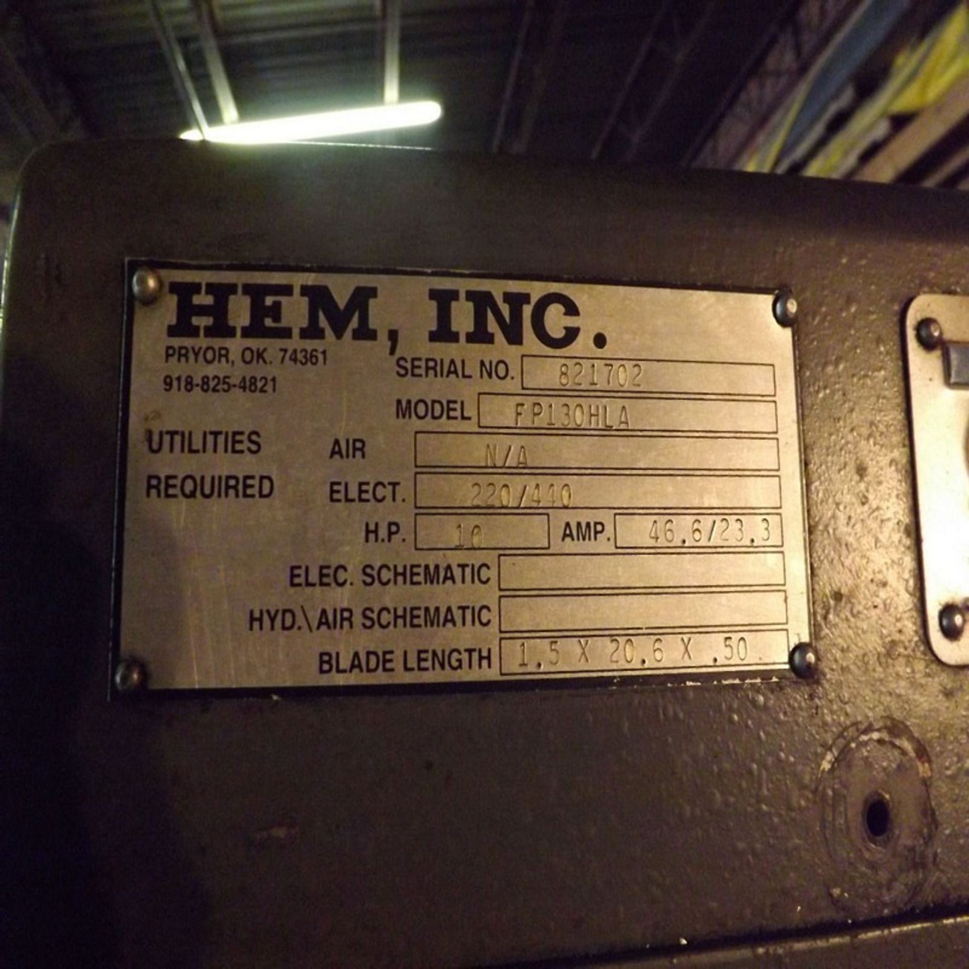 HEM Automatic Horizontal Band Saw Model FP-130HLA, S/N 821702, NEW 2002 - Image 4 of 4