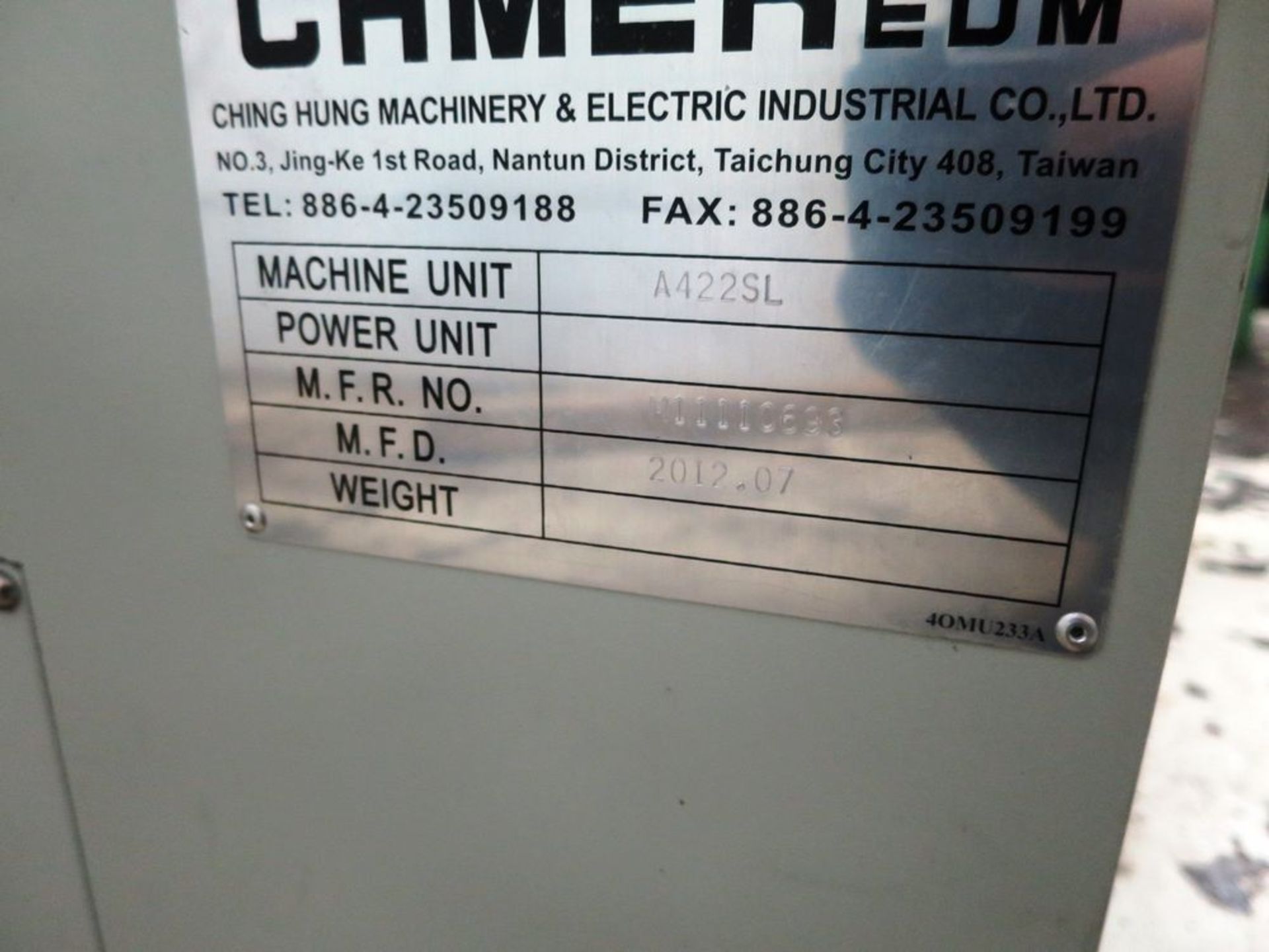 Chmer A422SL CNC Wire EDM Machine "NEW and Un-Used", S/N 1110693, New 2012 General Specifications, - Image 12 of 25