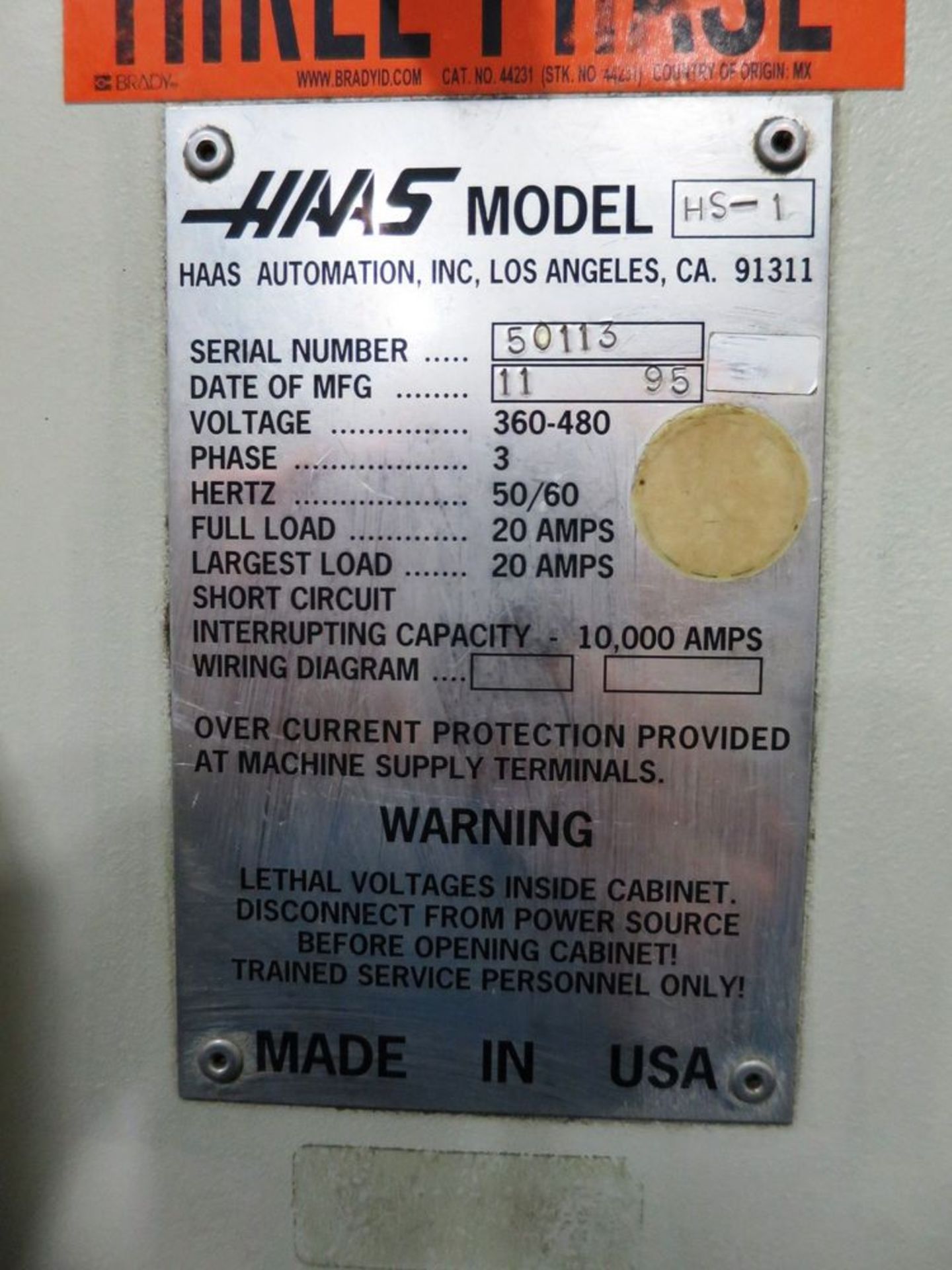 16"x16" Haas HS-1RP CNC Horizontal Machining Center, S/N 50113, New 1996 General Specifications, - Image 10 of 10