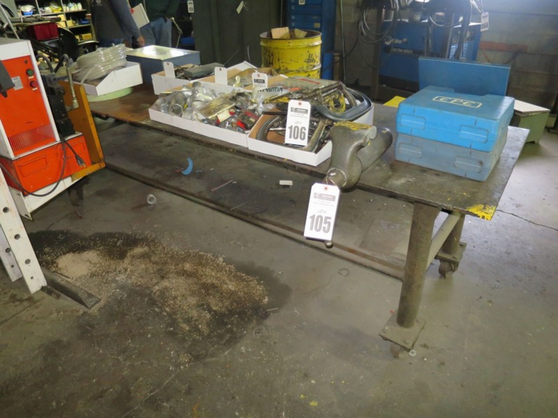 108" x 32" Metal Table with Vice