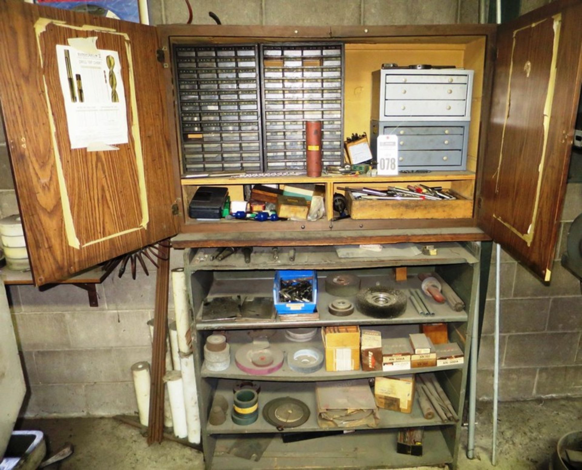 Cabinet with Contents Drill Bits, Dies, Grinding Wheels