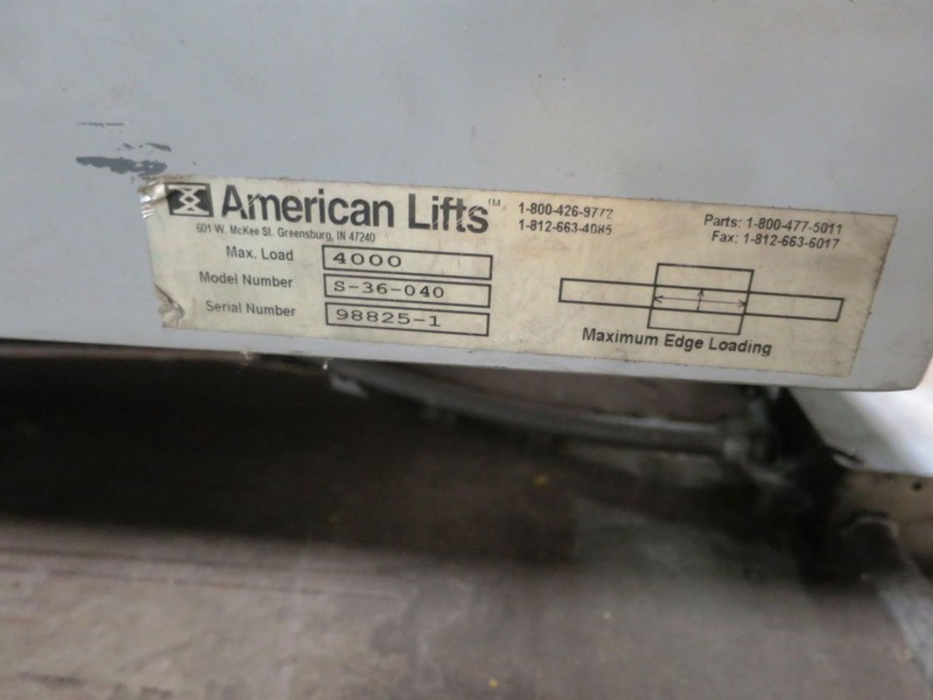 American Lifts Model S-36-040 4,000 lb. Lift Table, S/N 98825-1 - Image 4 of 4