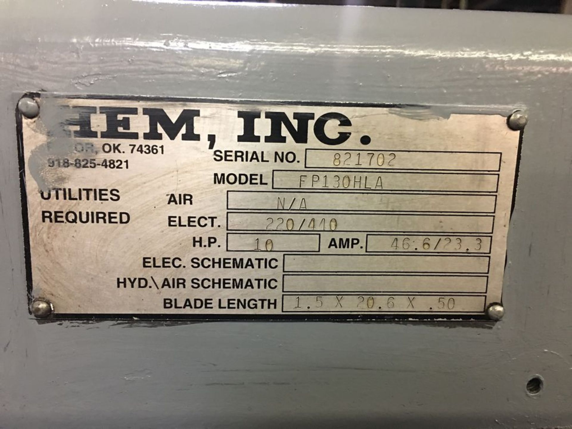 HE&M Fully Automatic Horizontal Band Saw Model FP-130HLA, S/N 821702, NEW 2002 - Image 5 of 8