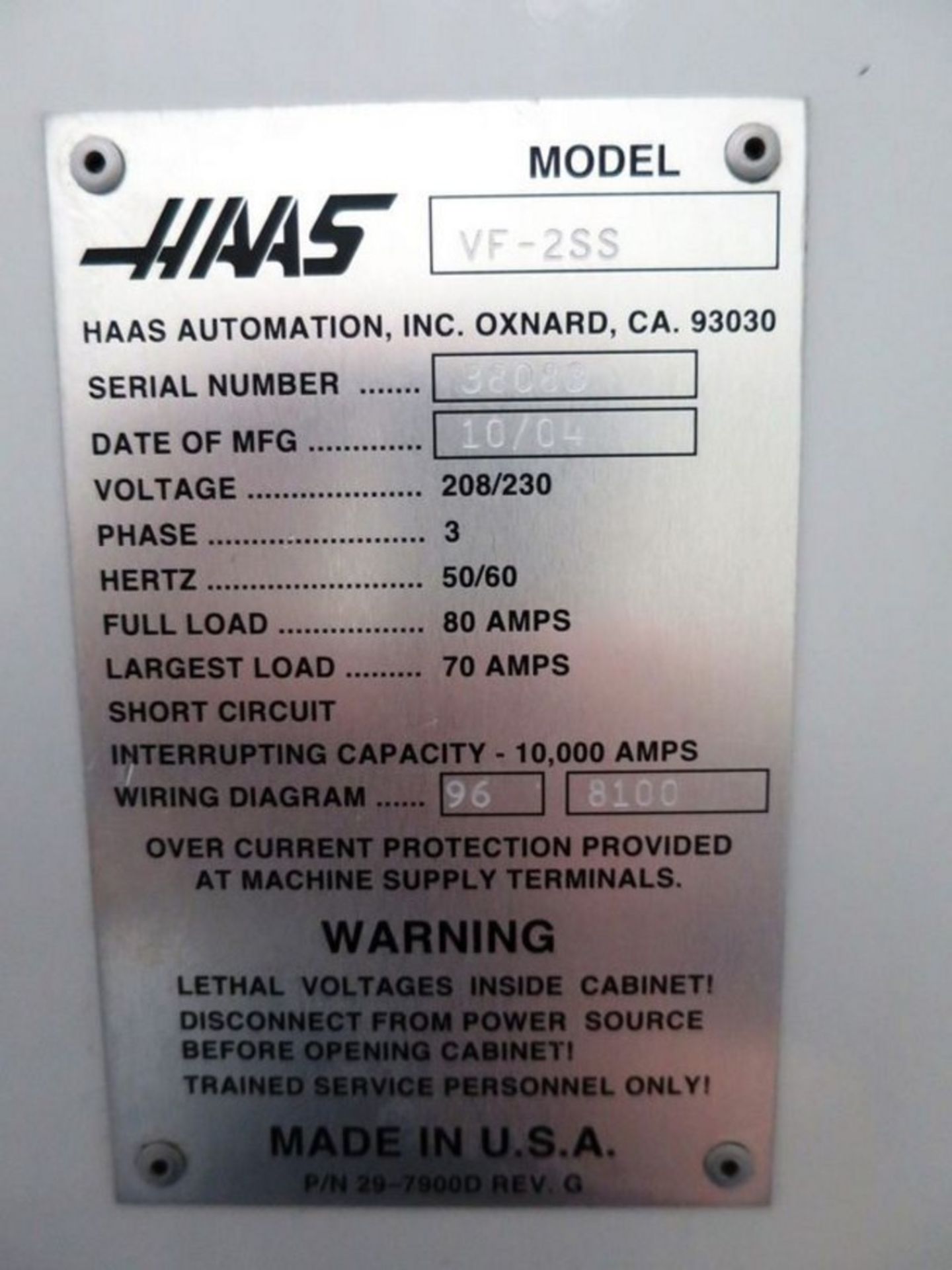 Haas VF-2SS 4-Axis Super Speed Vertical Machining Center, S/N 38083, New 2004 General - Image 13 of 14