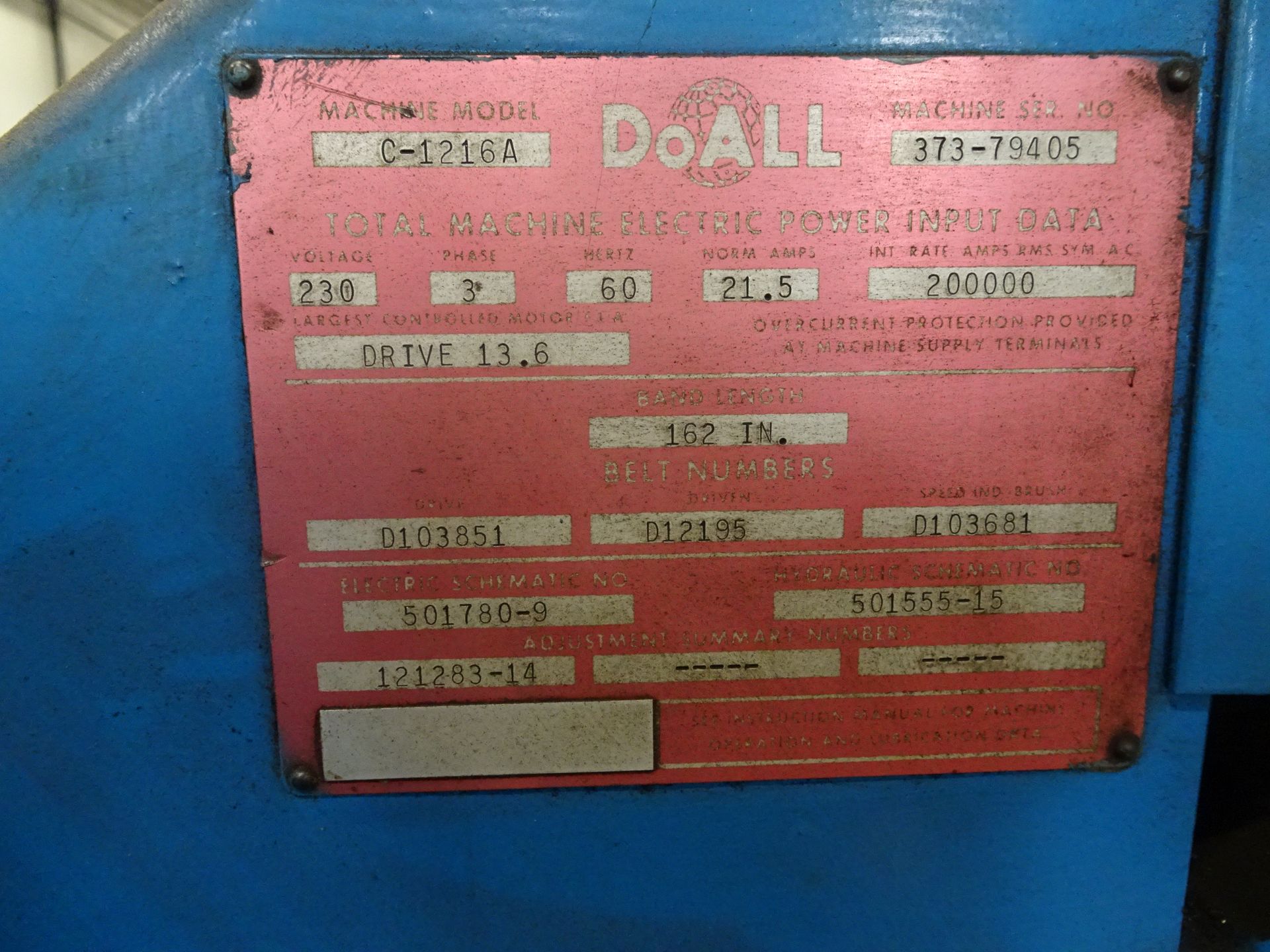 DoAll Model C-1216A 12" x 16" Automatic Horizontal Band Saw - Image 5 of 5