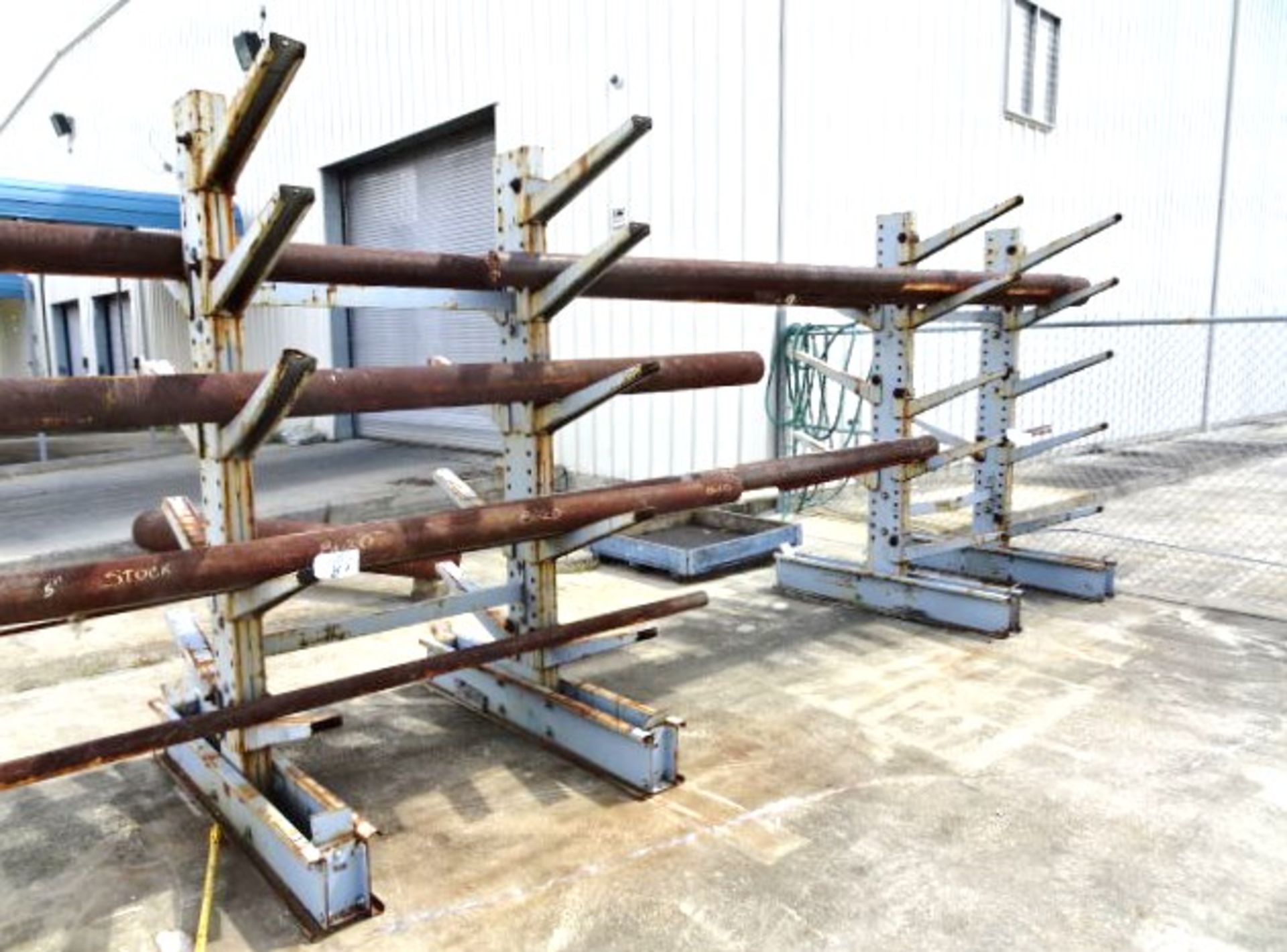 Lot of Heavy Duty Cantilever Racks with Assorted Raw Materials