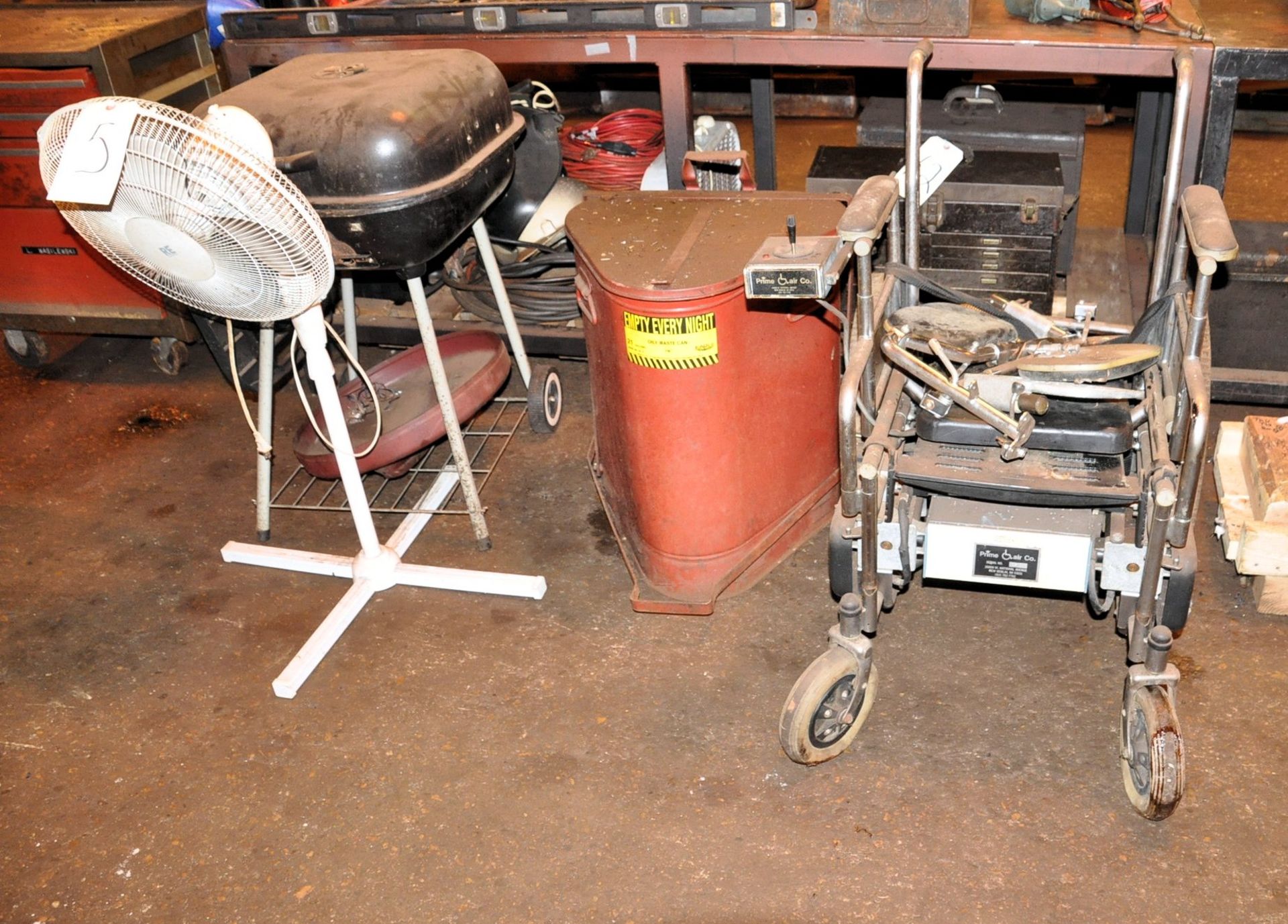 Lot-Pedestal Fan, Grill, Rag Can and Wheel Chair