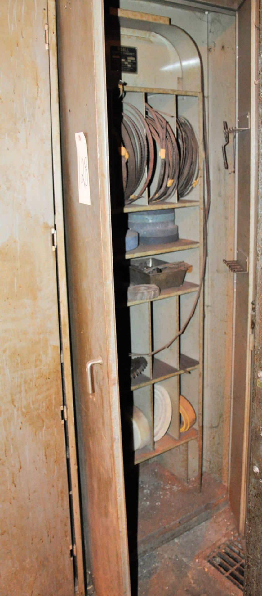 2-Door Supply Cabinet with Saw Blades and Grinding Wheels