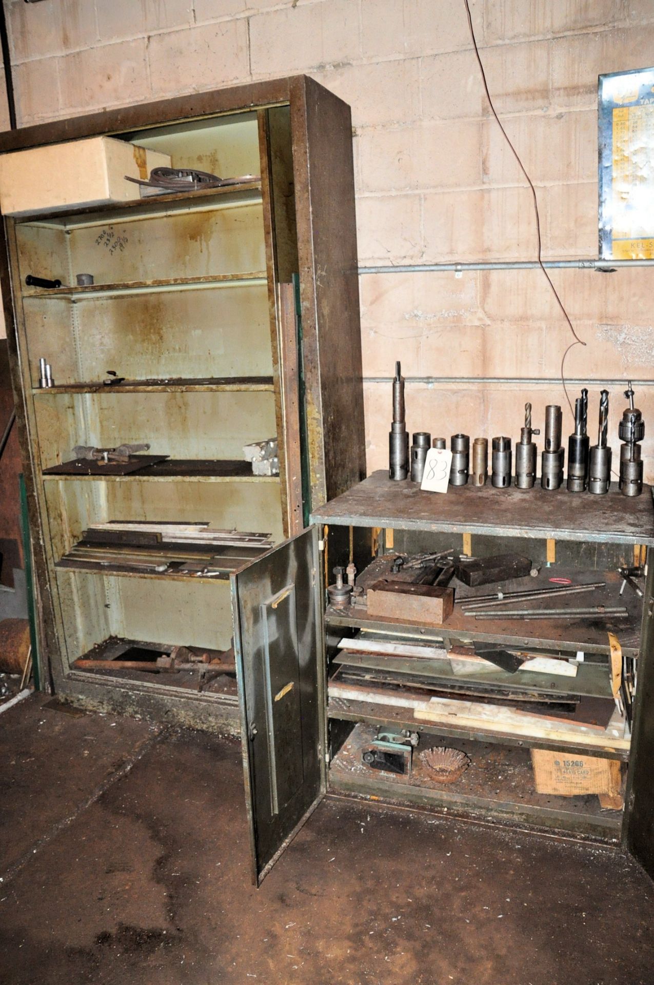 Lot-2-Door Shop Cabinet and (1) Section of Shelving with Contents