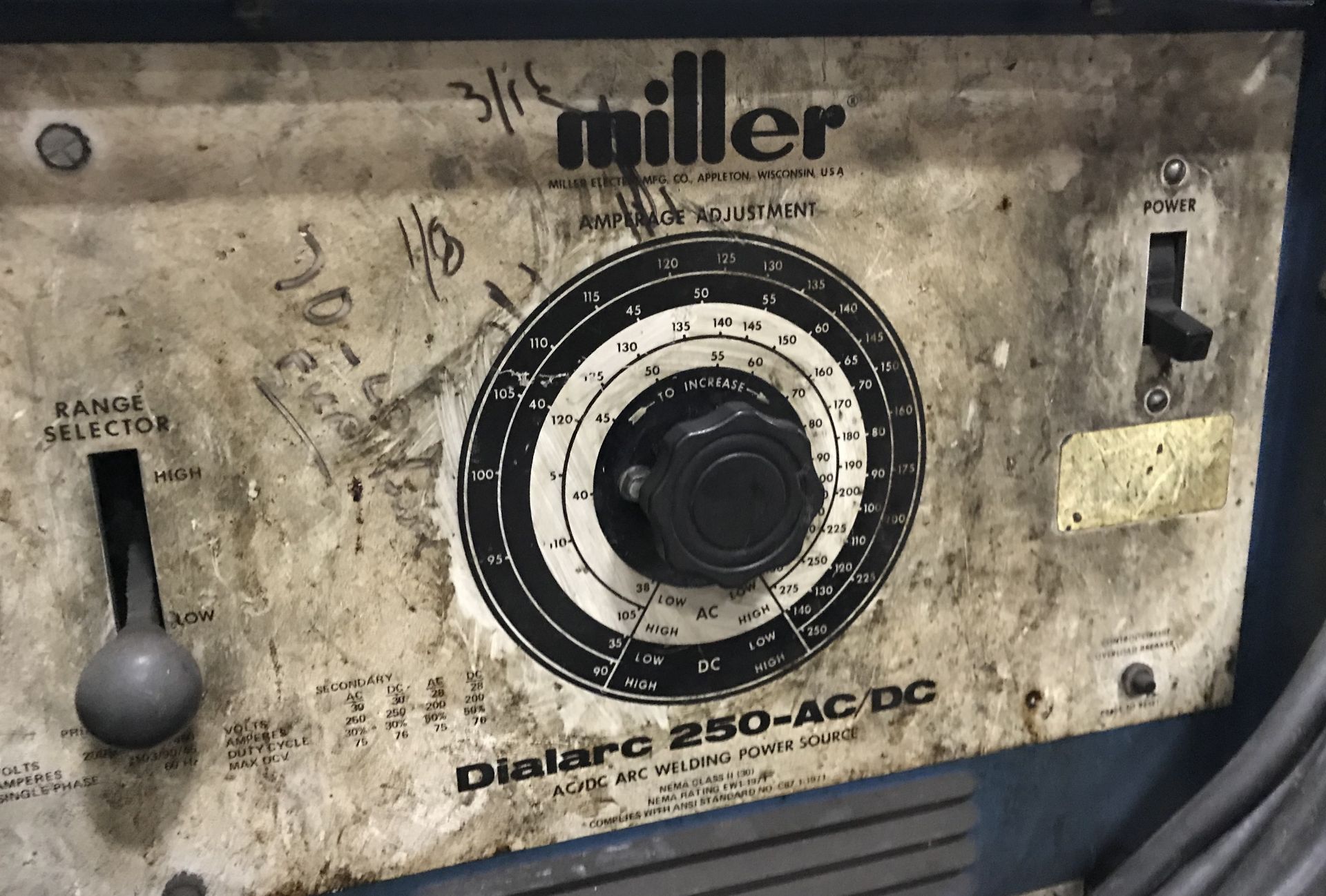 Miller Dialarc 250-AC/DC Arc Welding Power Source - Image 3 of 3