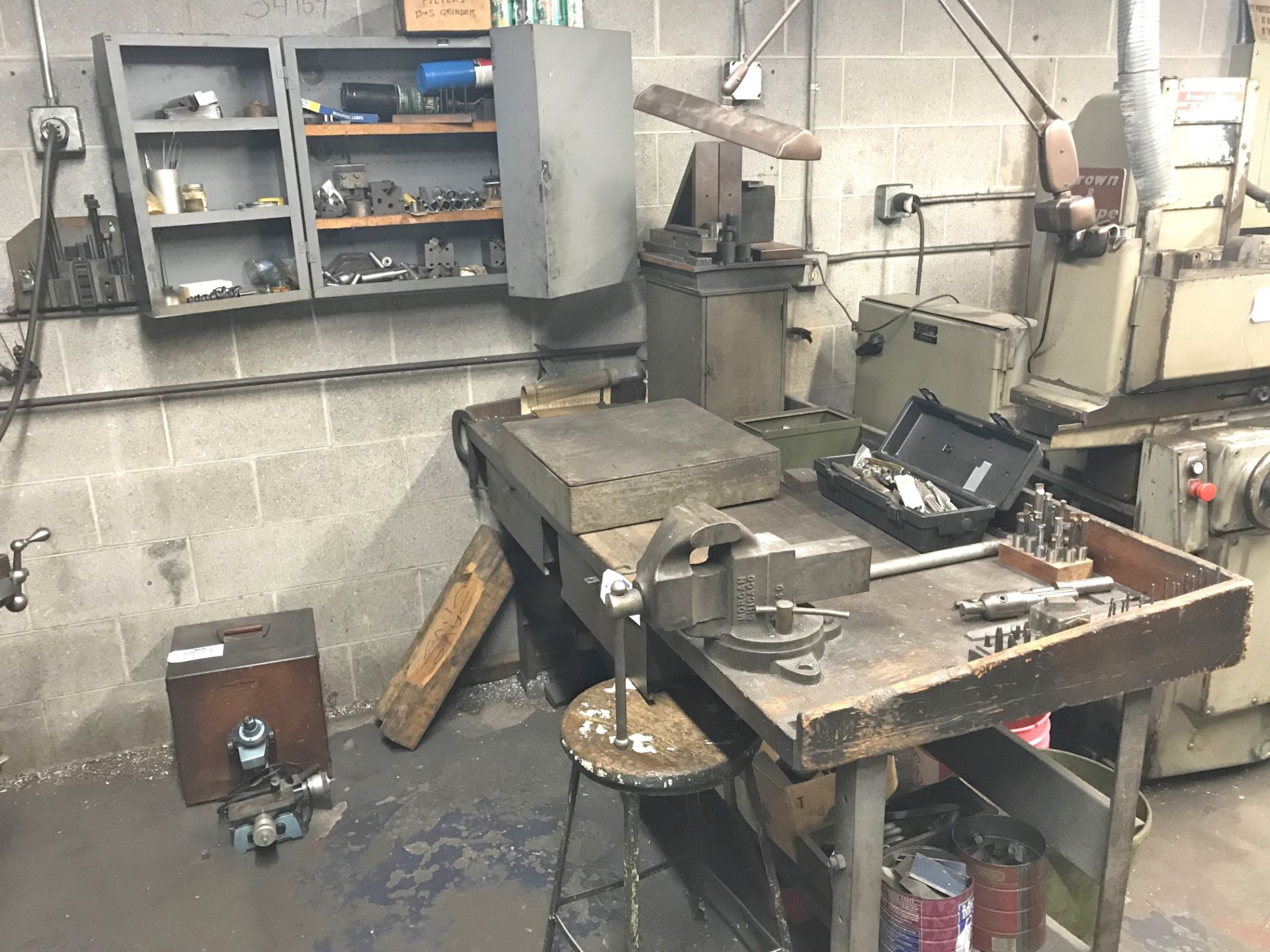 72"" Butcher Block Wood Work Bench and Wall Unit with all Tooling and Contents