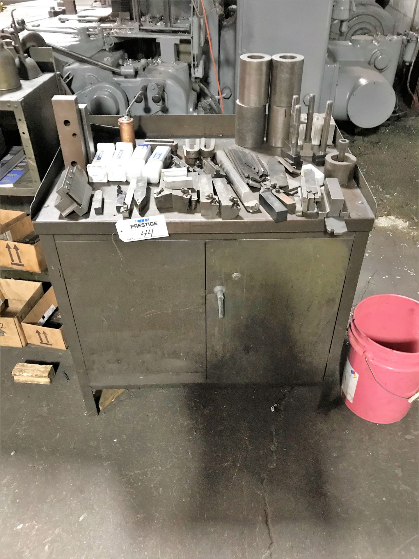 2-Door Steel Cabinet with Clamps, Tool Holders, Drill Bits and Misc. Tooling