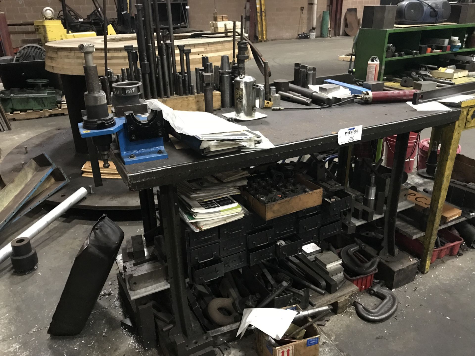 6' Steel Work Bench with Tool Holder Locking Device and Contents