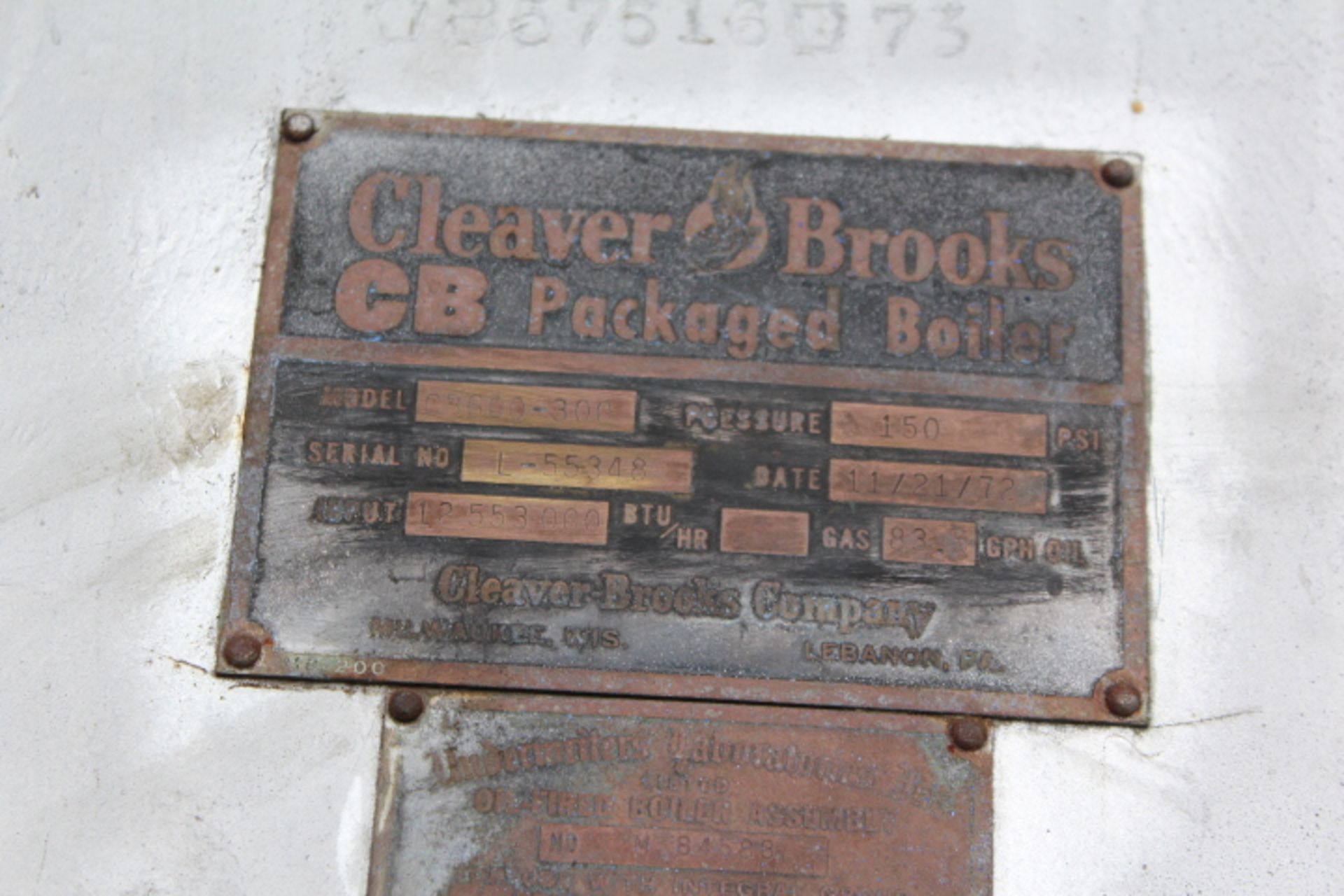 1972 CLEAVER BROOKS CB600-300 150 PSI STEAM BOILER, S/N L-55348 - Image 2 of 4