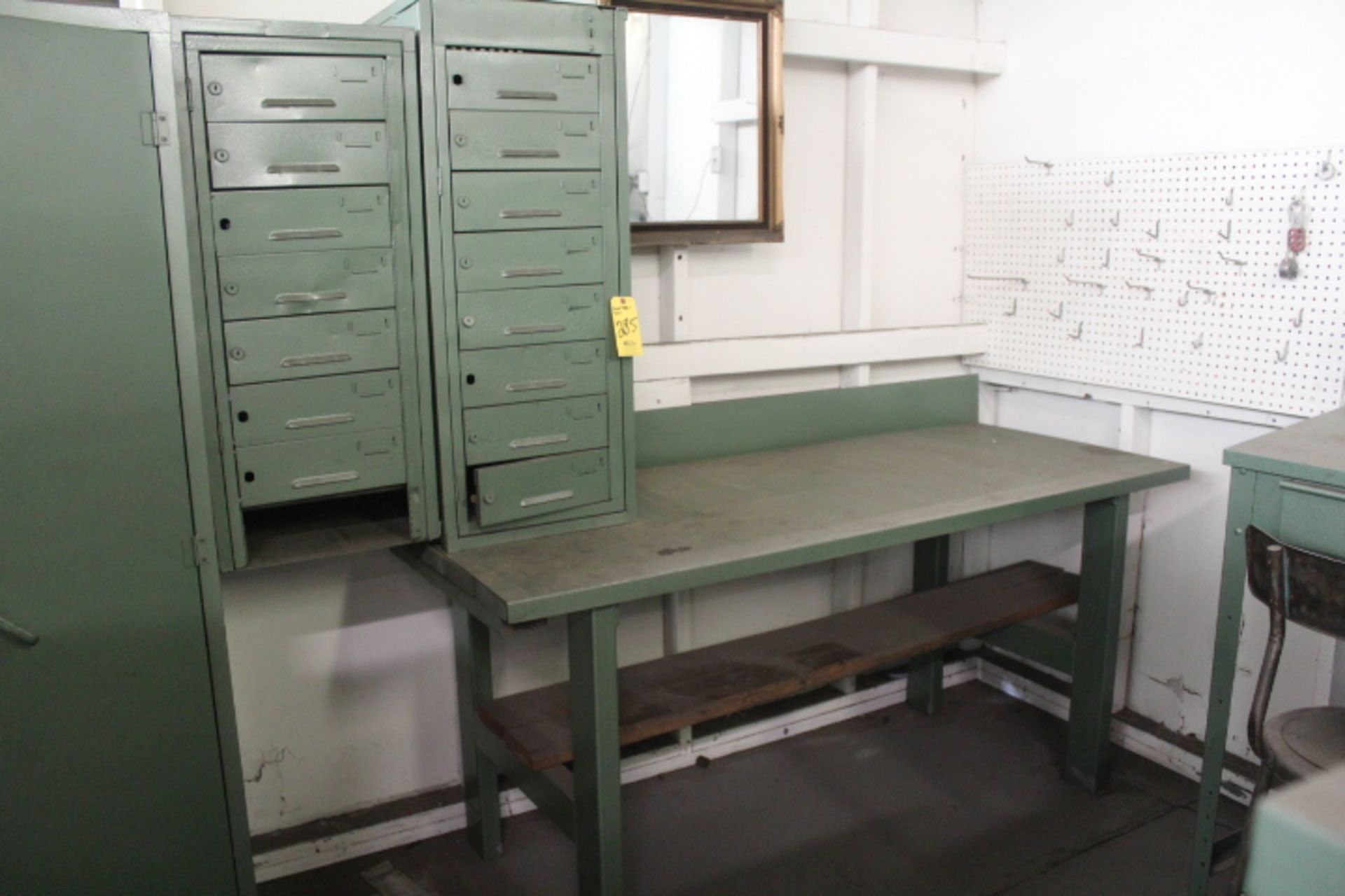 STEEL TABLE AND CABINETS