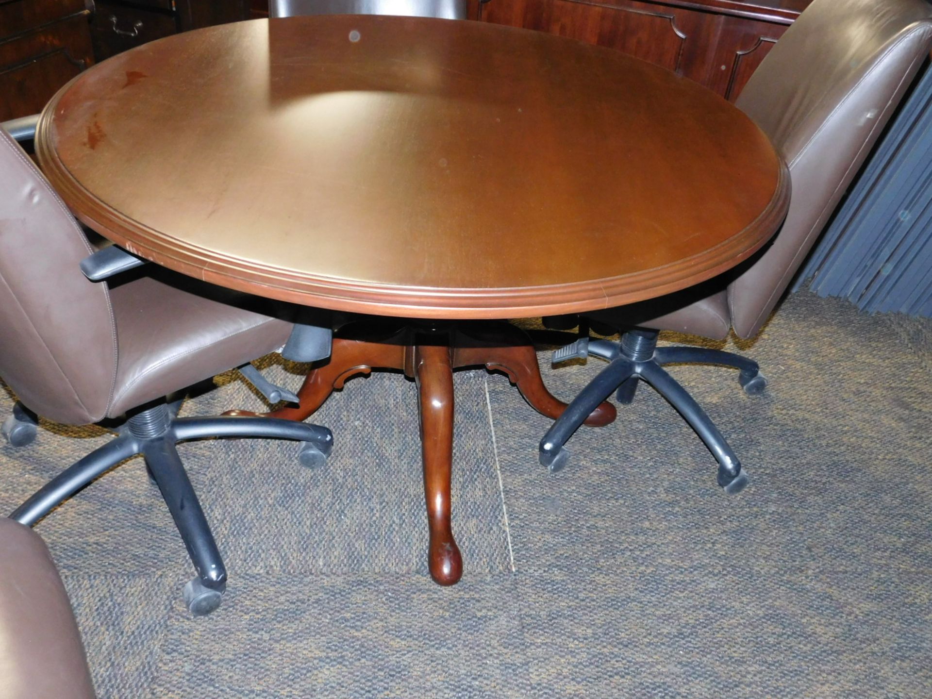 KIMBALL PRESIDENTIAL SERIES 48" CIRCULAR CONFERENCE TABLE, ORNATELY TURNED & CARVED PEDESTAL
