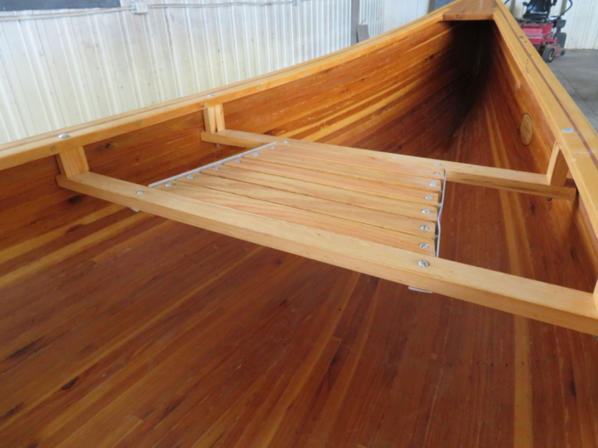Wooden canoe, Western Cedar Strip, fiberglass cloth oak seats; - Image 5 of 8