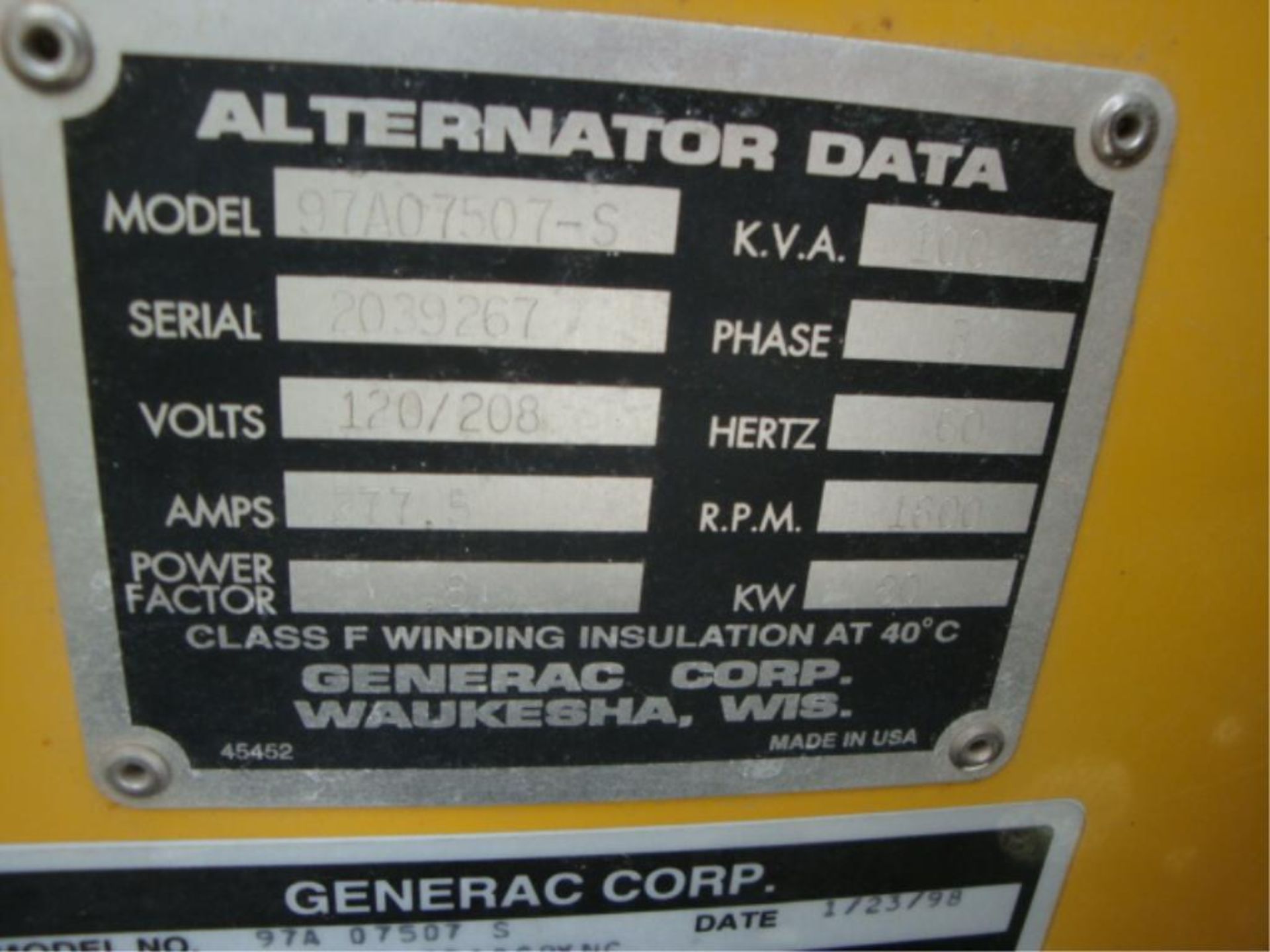 1998 Generac Olympian Generator diesel 5.0Ltr342hrs, model 97A07507-S serial 2039267 volts 120/ - Image 9 of 40