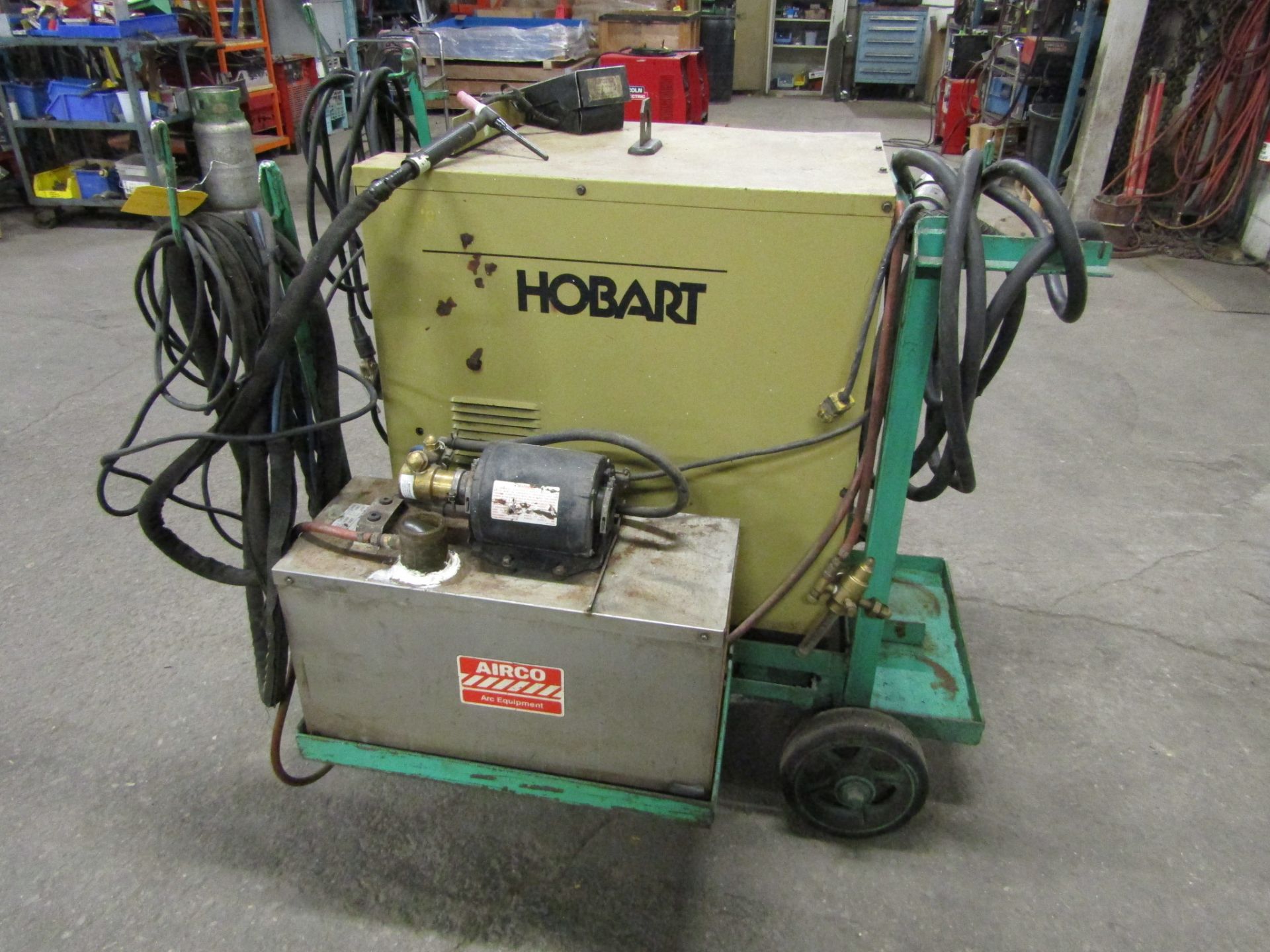 Hobart Tigwave 350 AC/DC Tig Welder 350 Amp with gun, cables and cart and water cooler - Image 2 of 2