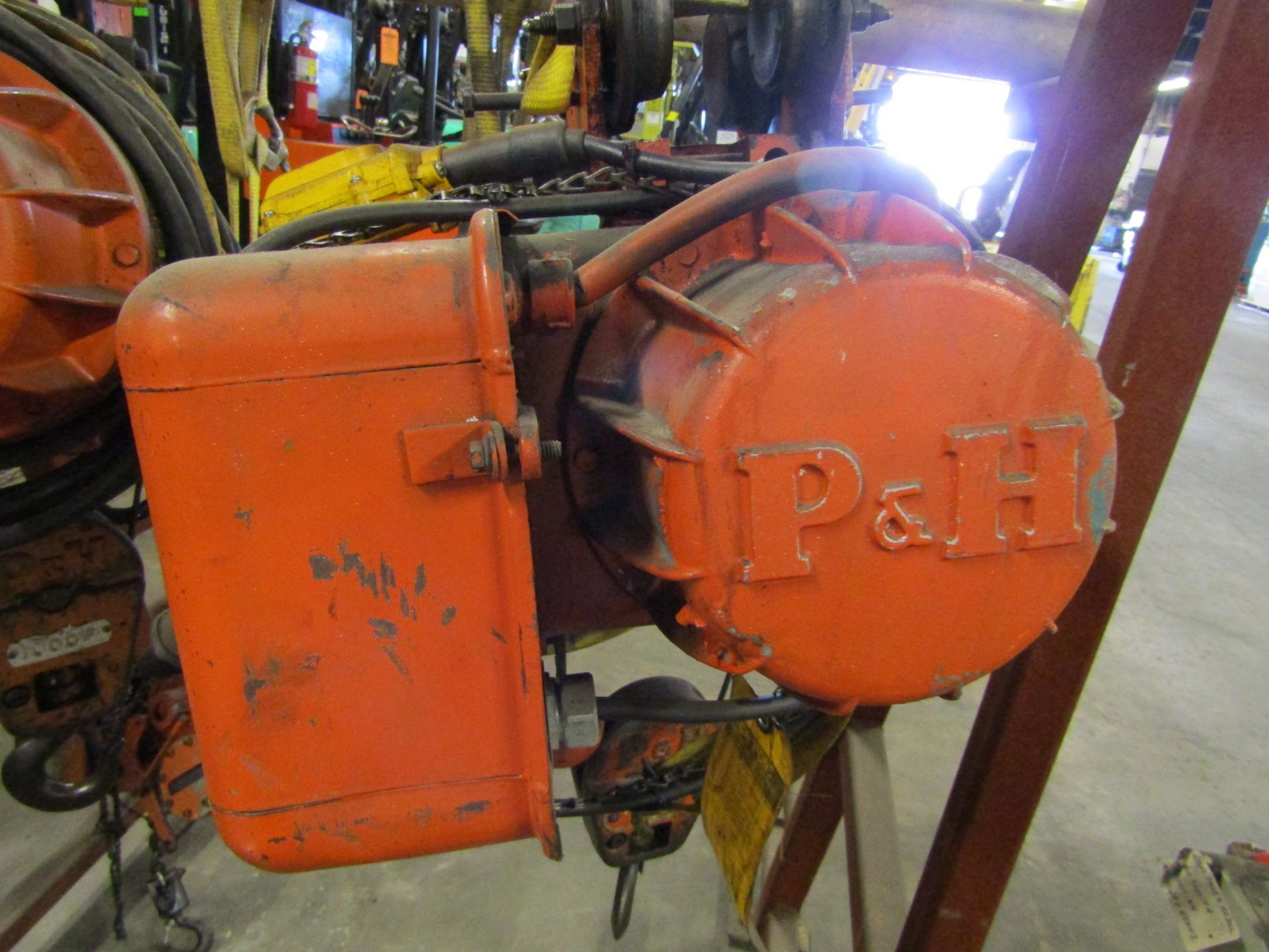 P&H Electric 1/2 Ton Chain Hoist with pendant controller and trolley