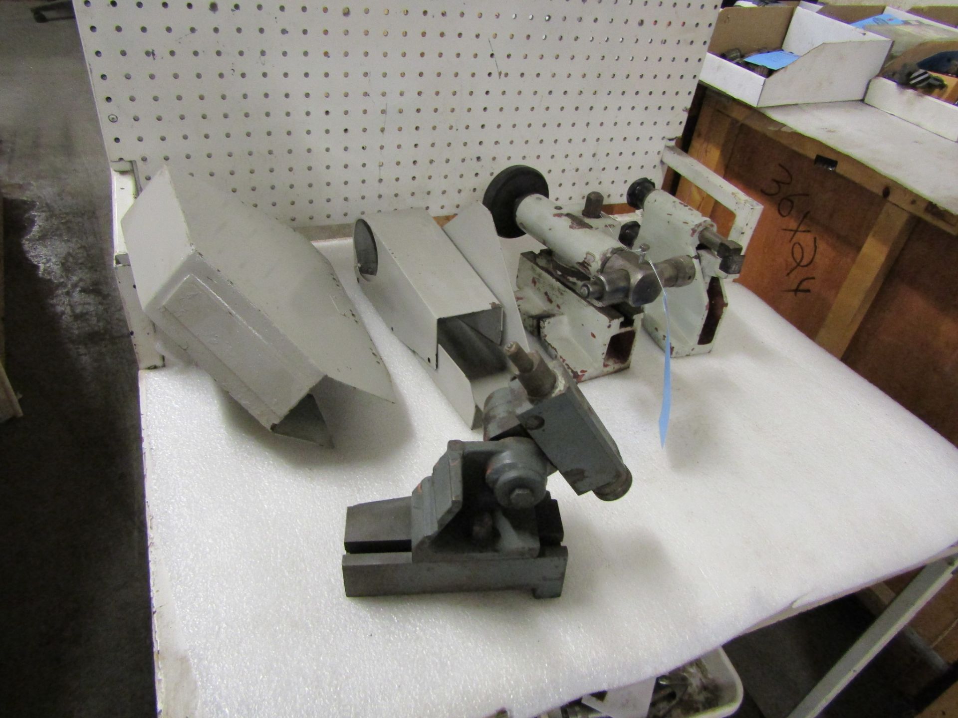 Lot of 5 Machinist Lathe Attachments including tail stock, tilting unit and precision micrometer