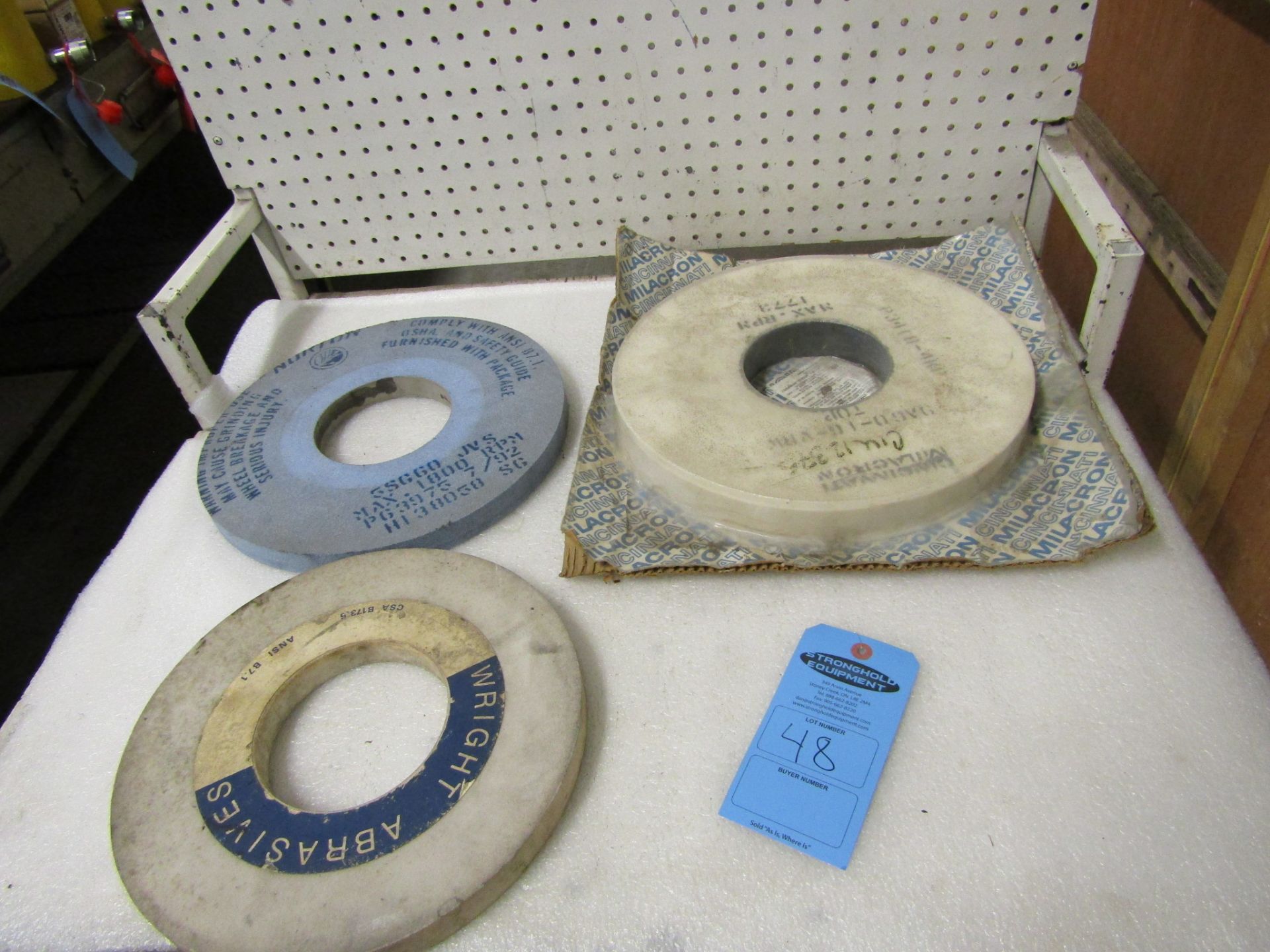 Lot of 3 large grinding stones - Cincinnati Milacron & Wright Abrasives