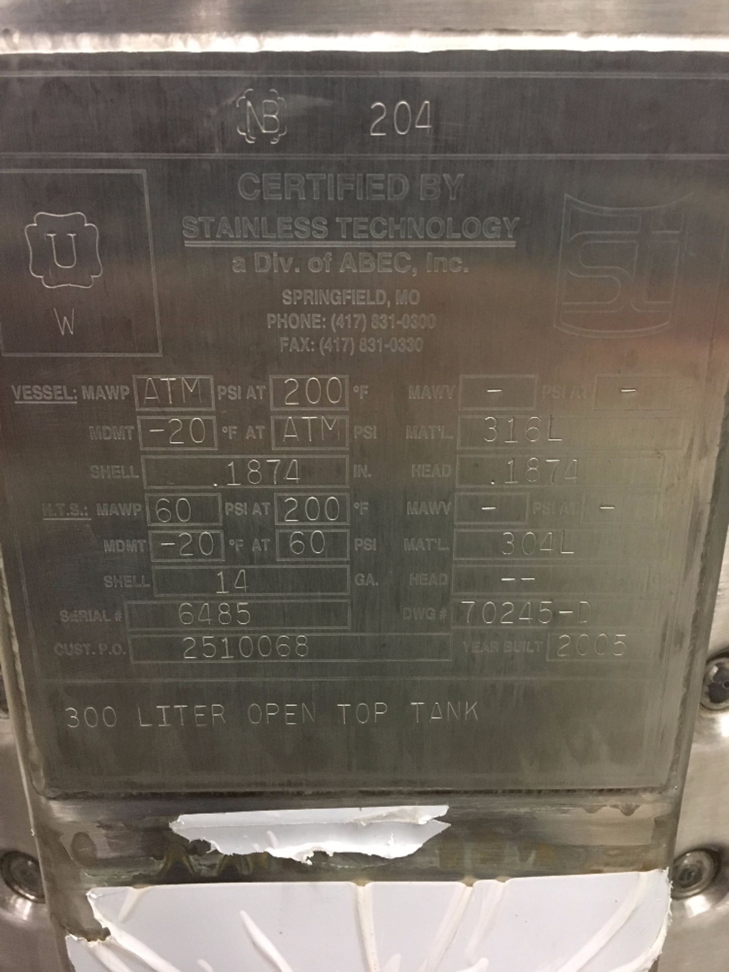 Stainless Technology 300 Liter Open Top Dimpled Tank - Image 2 of 2