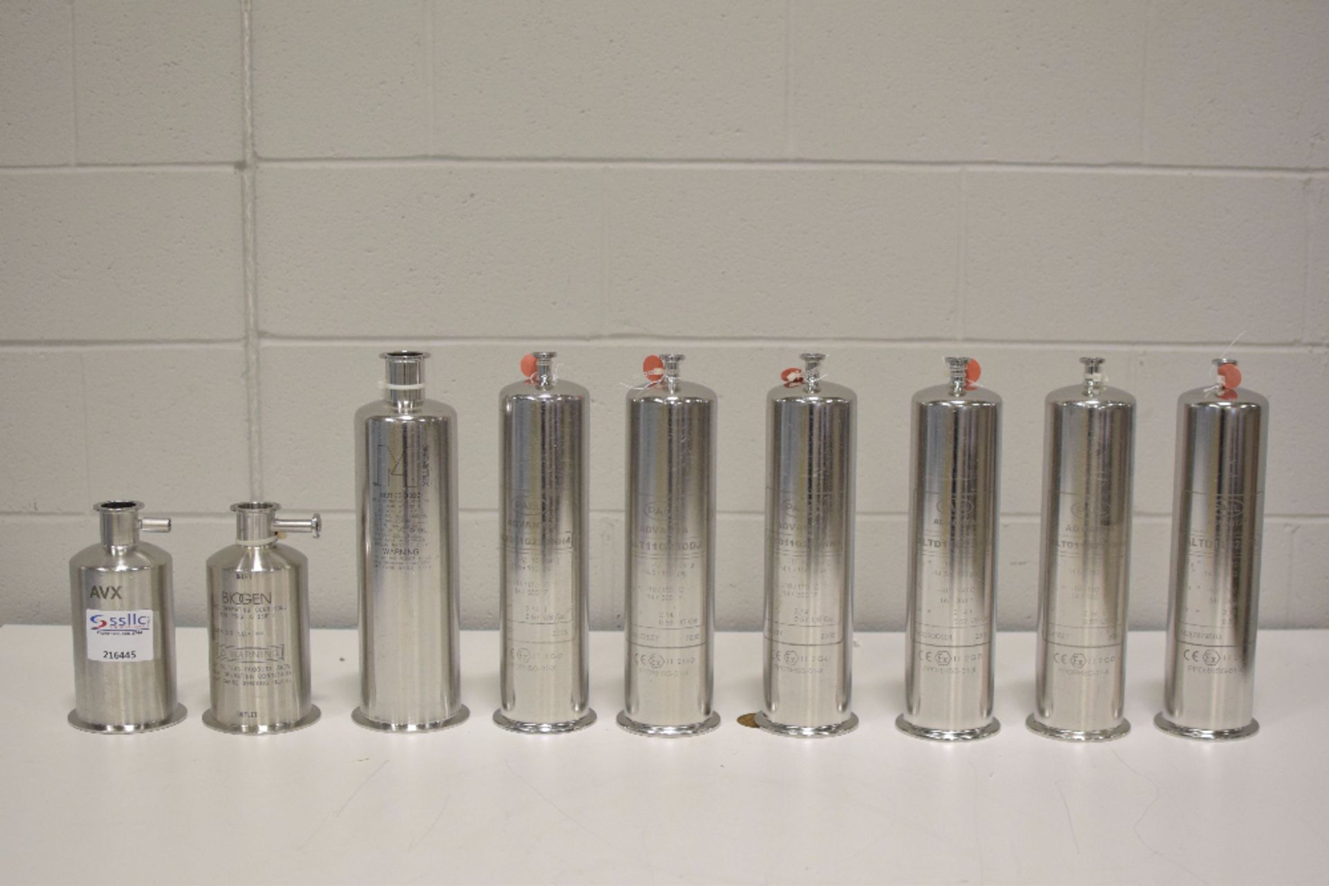 Lot of (9) Stainless Steel Filter Housings