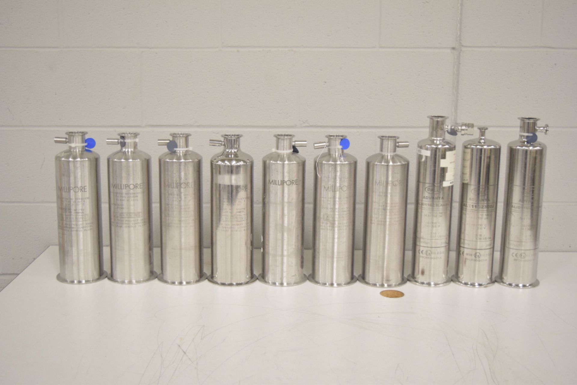 Lot of (10) Stainless Steel Filter Housings