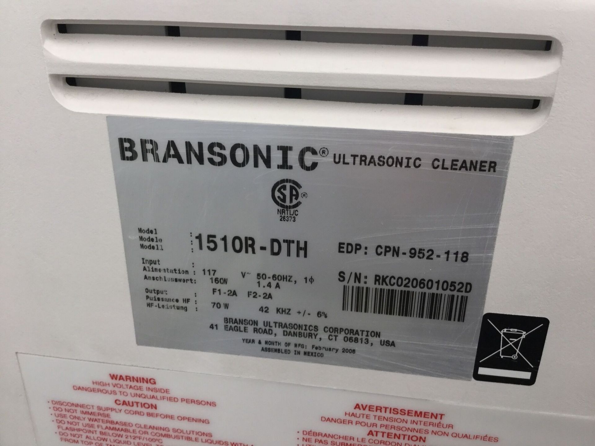 Brandon Model 1510R-DTH Ultrasonic Cleaner - Image 2 of 2