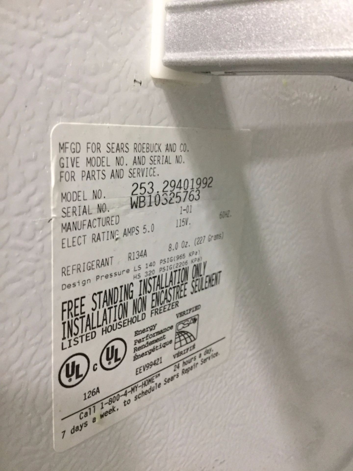 Kenmore 253.29401992 Freezer - Image 3 of 3