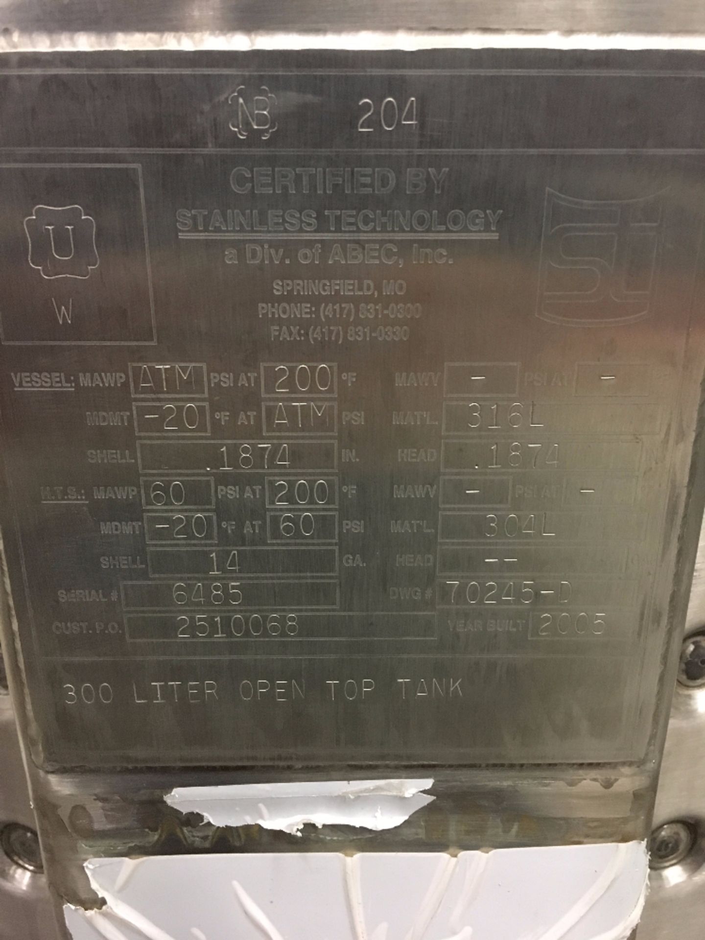 Stainless Technology 300 Liter Open Top Dimpled Tank - Image 3 of 3