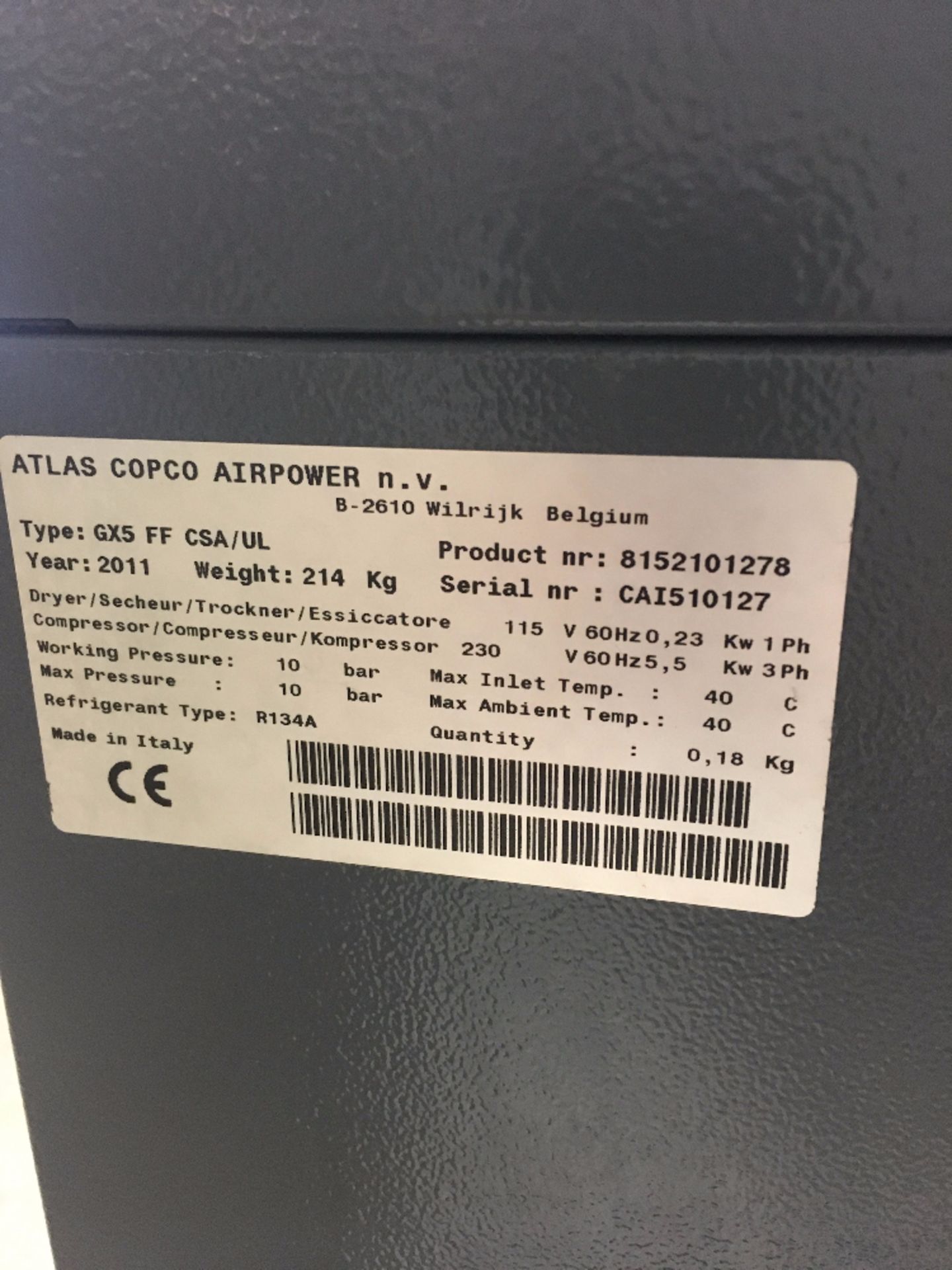 Atlas Copco GX5 FF Compressor - Image 2 of 8