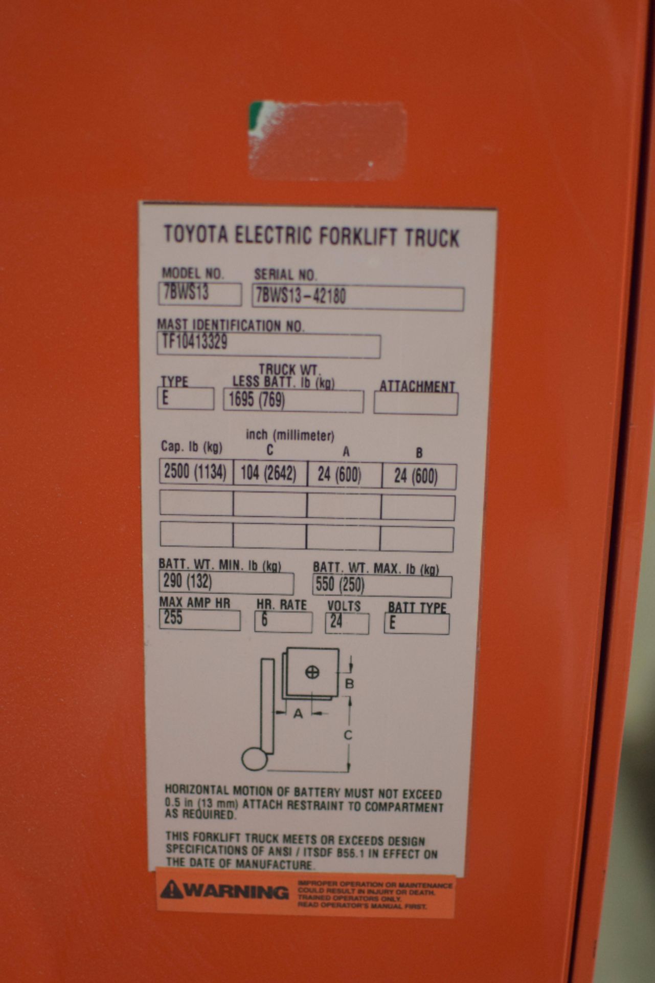 Toyota model 7BWS13 Electric Forklift Truck - Bild 3 aus 3