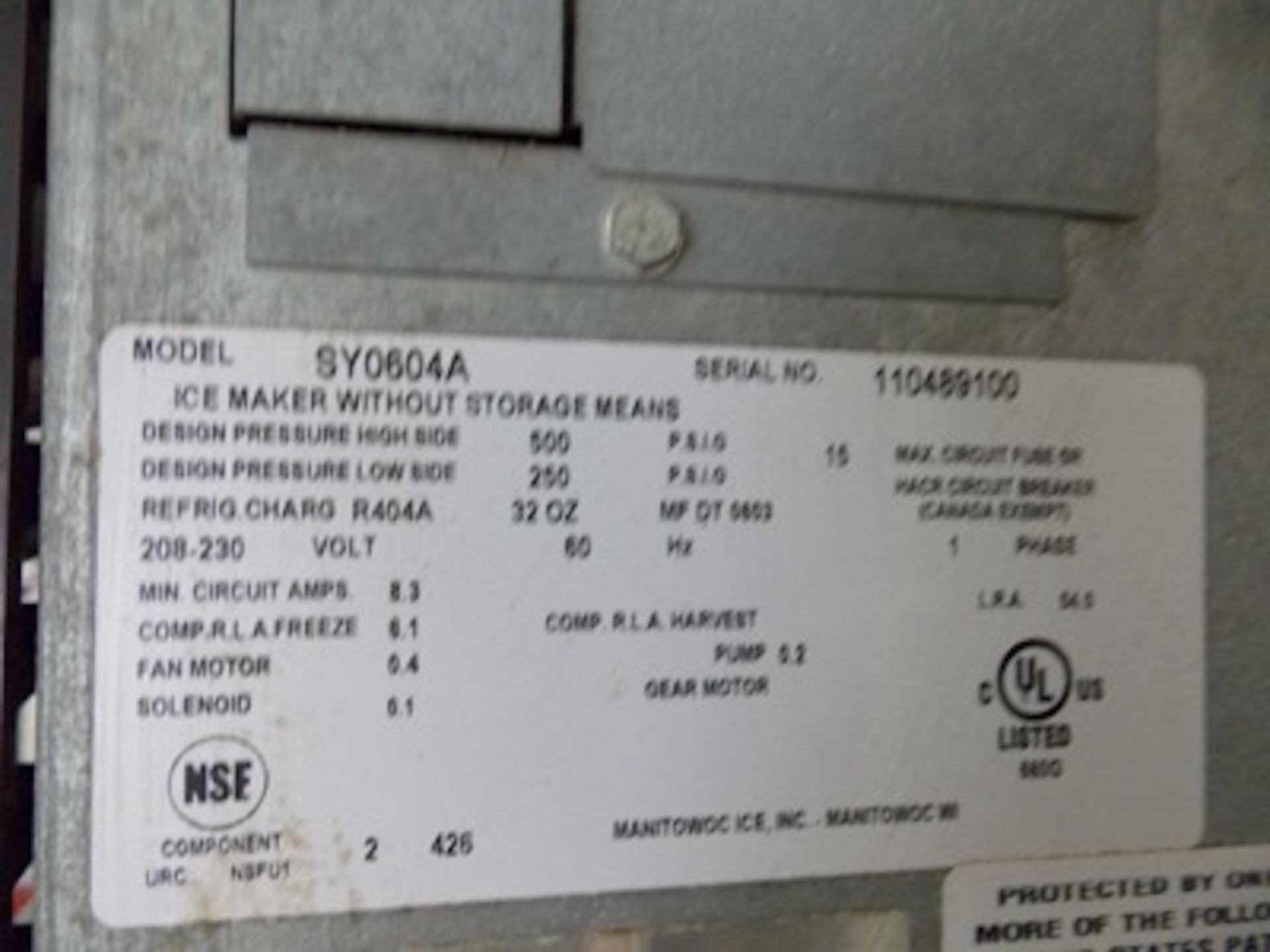 Maitowoc mod. SY0604A Ice Maker, 208/230 Volts; S/N 110489100 - Image 2 of 3