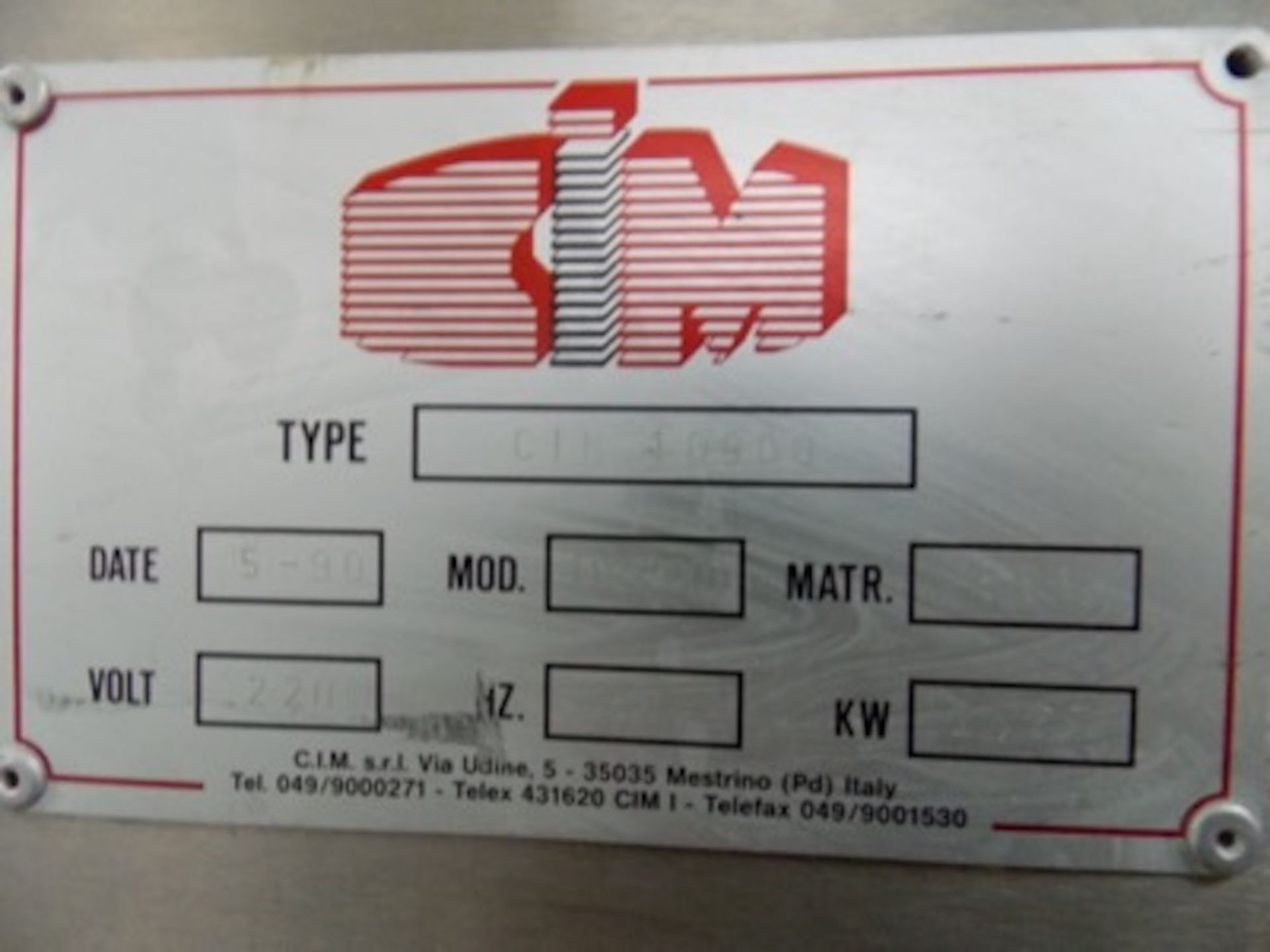 (1990) CIM Type CIM 10000, mod. 10213001 Croissant Machine w/ Dies & Sheets, 220 Volts, 60 Hz, 2. - Image 5 of 5