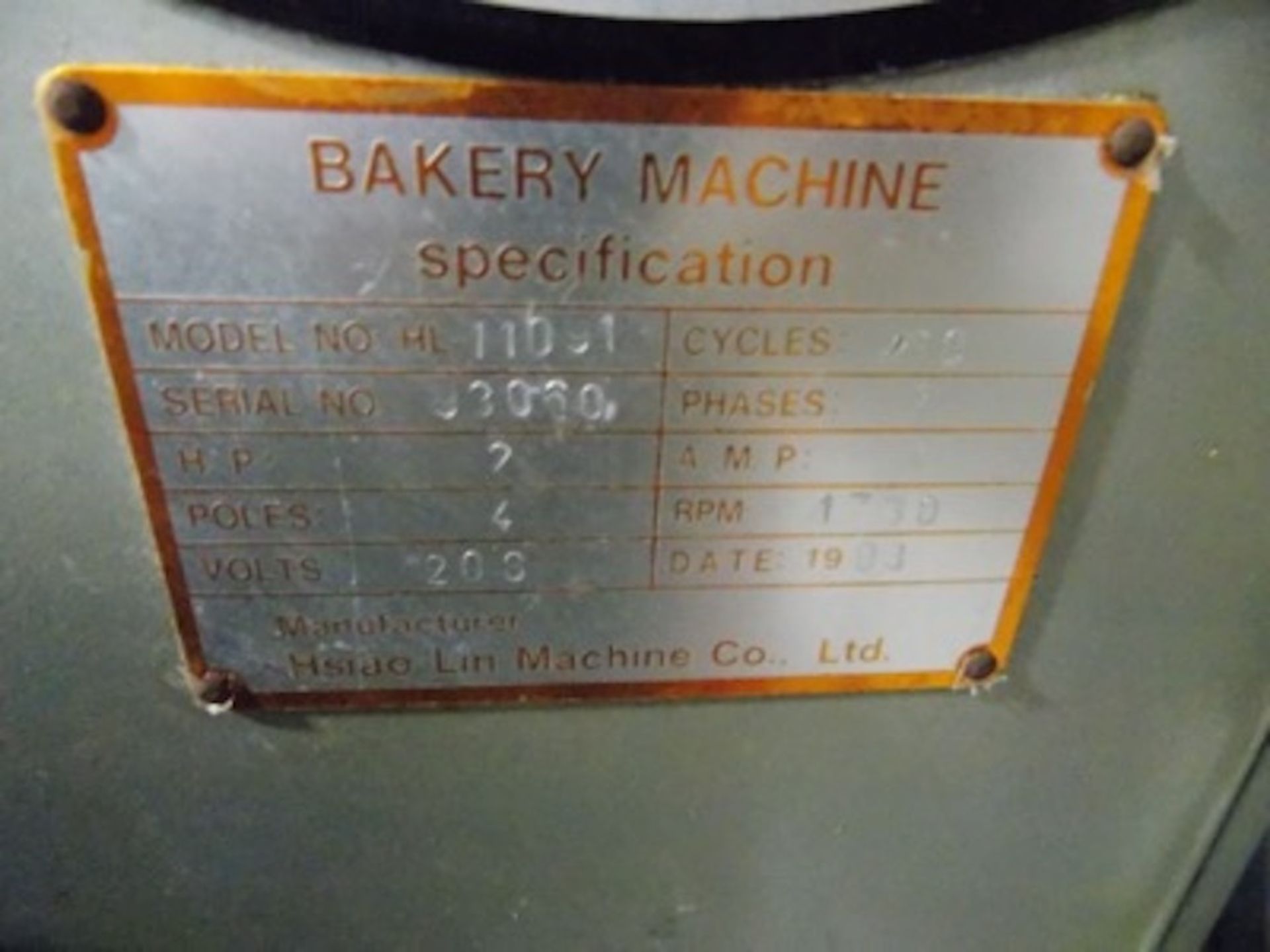 (1993) Hobart mod. HC-11091 Dough Mixer, 2hp, 208 Volts, 3 PH, 6 Amps, 1730 RPM; S/N J3060 - Image 3 of 3