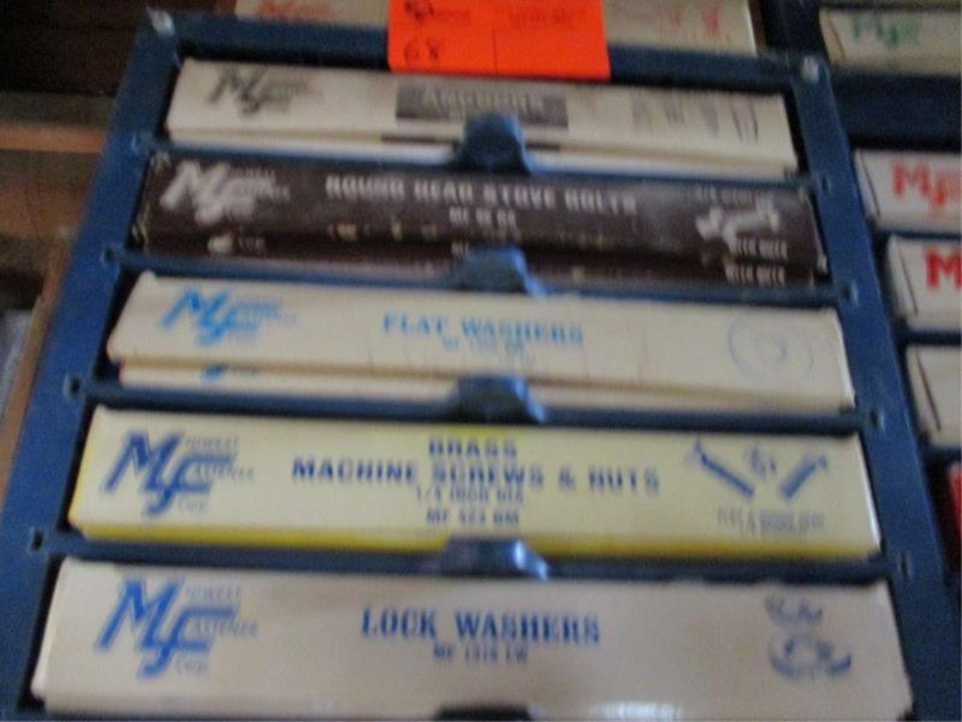 (2) Displays 1 Wood - 1 Blue Metal - 5 Drawers Each w/ Lock Washers, Machine Screw & Nut, Flat
