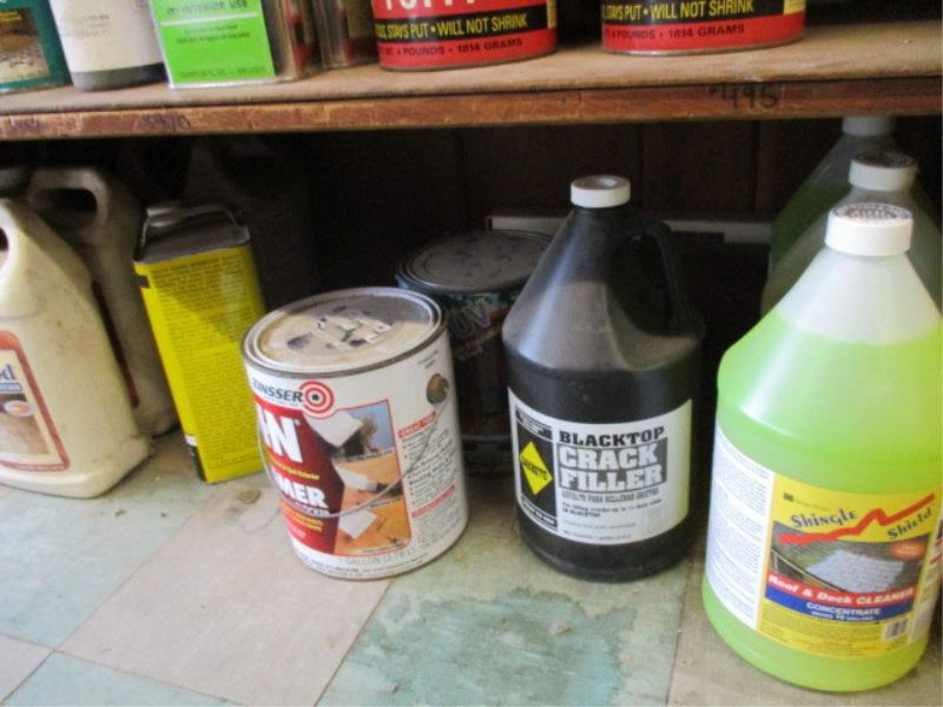 3 Shelves w/ Joint Compound, Water Putty, Tung Oil, Floor Adhesive, Deck Cleaner, Zip-Strip, B-I-N - Image 10 of 10