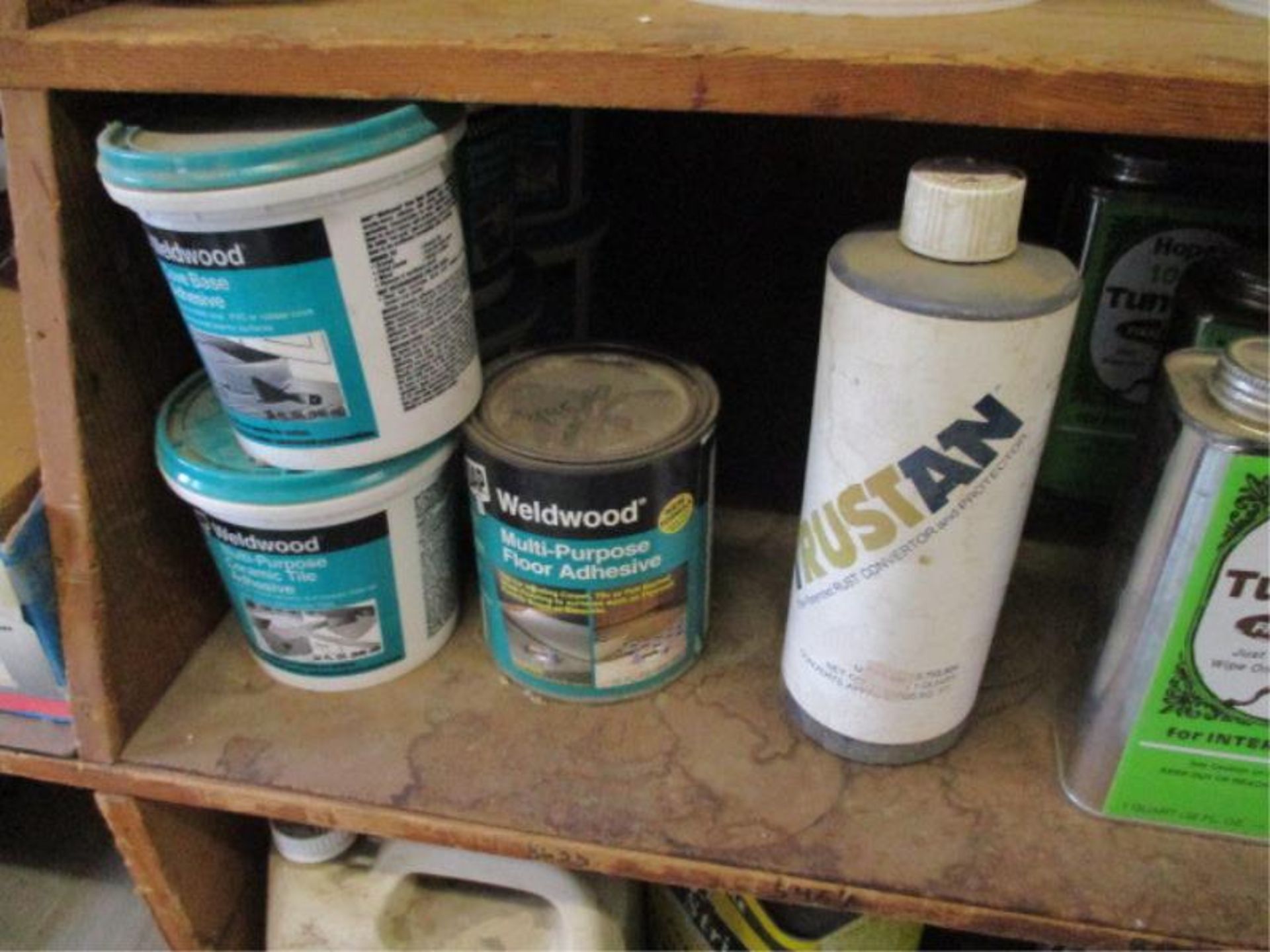 3 Shelves w/ Joint Compound, Water Putty, Tung Oil, Floor Adhesive, Deck Cleaner, Zip-Strip, B-I-N - Image 5 of 10
