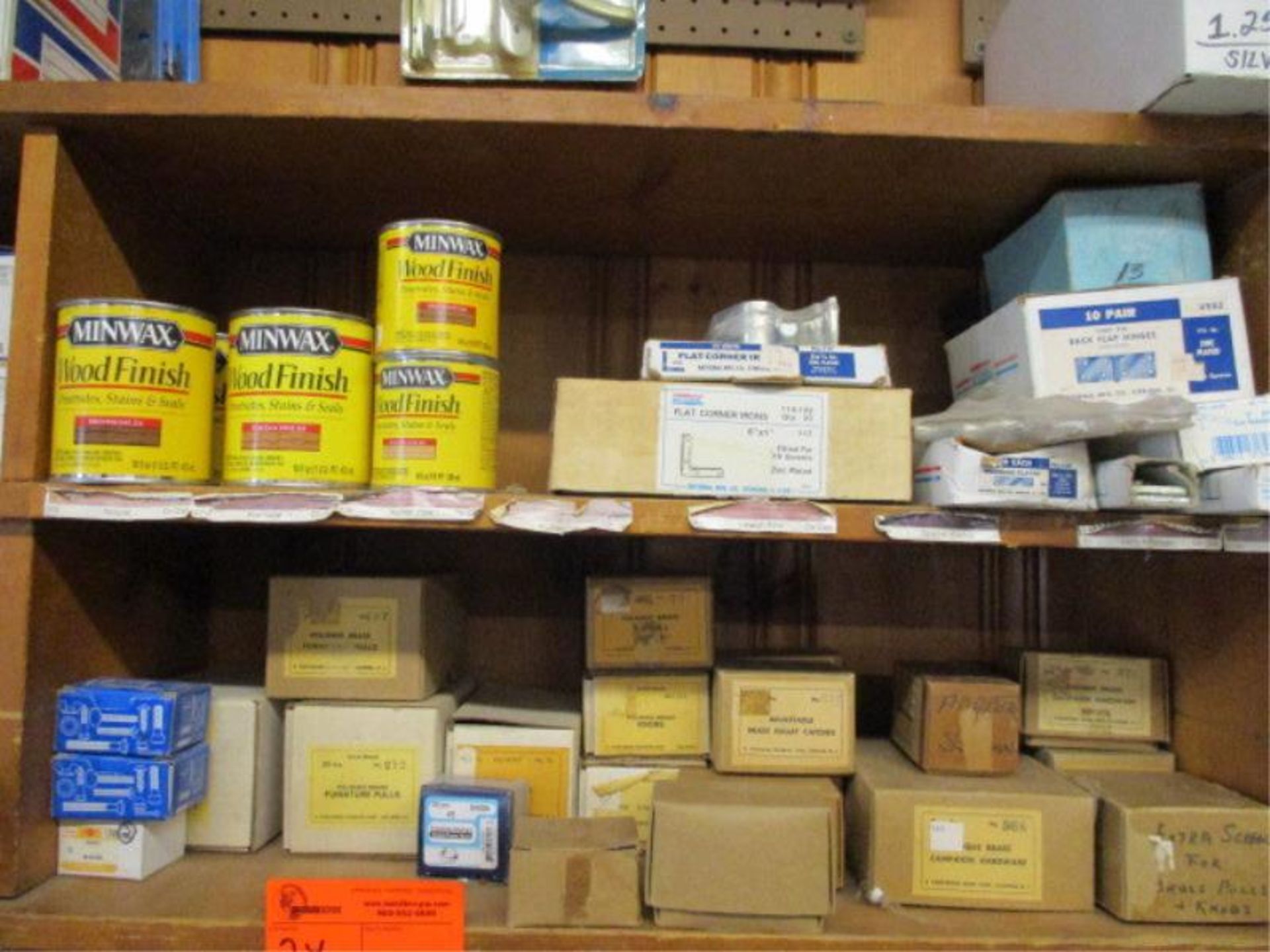 2 Shelves / Peg Board w/ Wood Stains, Flat Corner Irons, Back Flap Hinges, Mending Plates, Finishing - Image 6 of 14