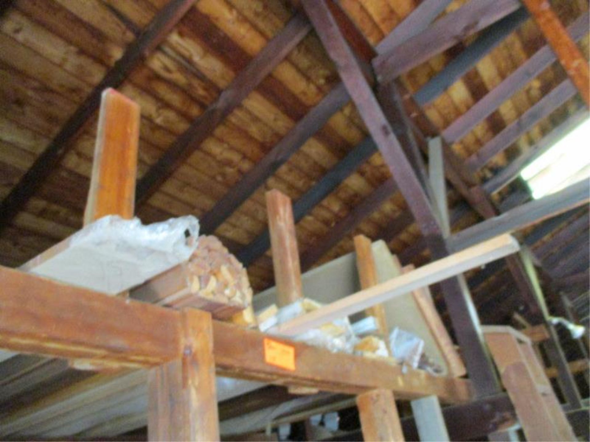 Top Shelf w/ Assorted Wood, Moldings, Old Garage Door Sections