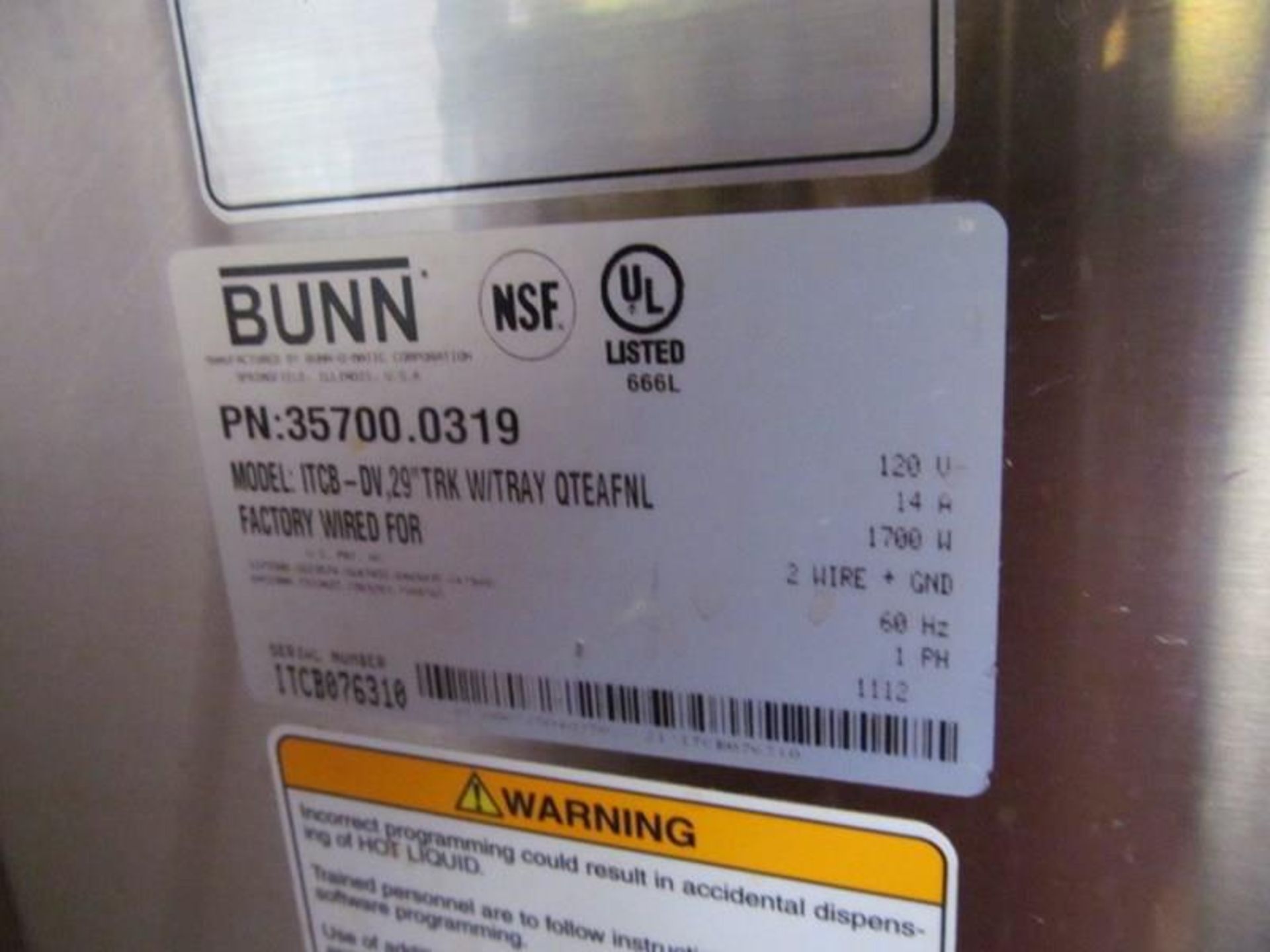 Bunn Ice Tea Dispenser, Model: ITCB-OV w/ 3 Tea Dispensers - Image 3 of 3