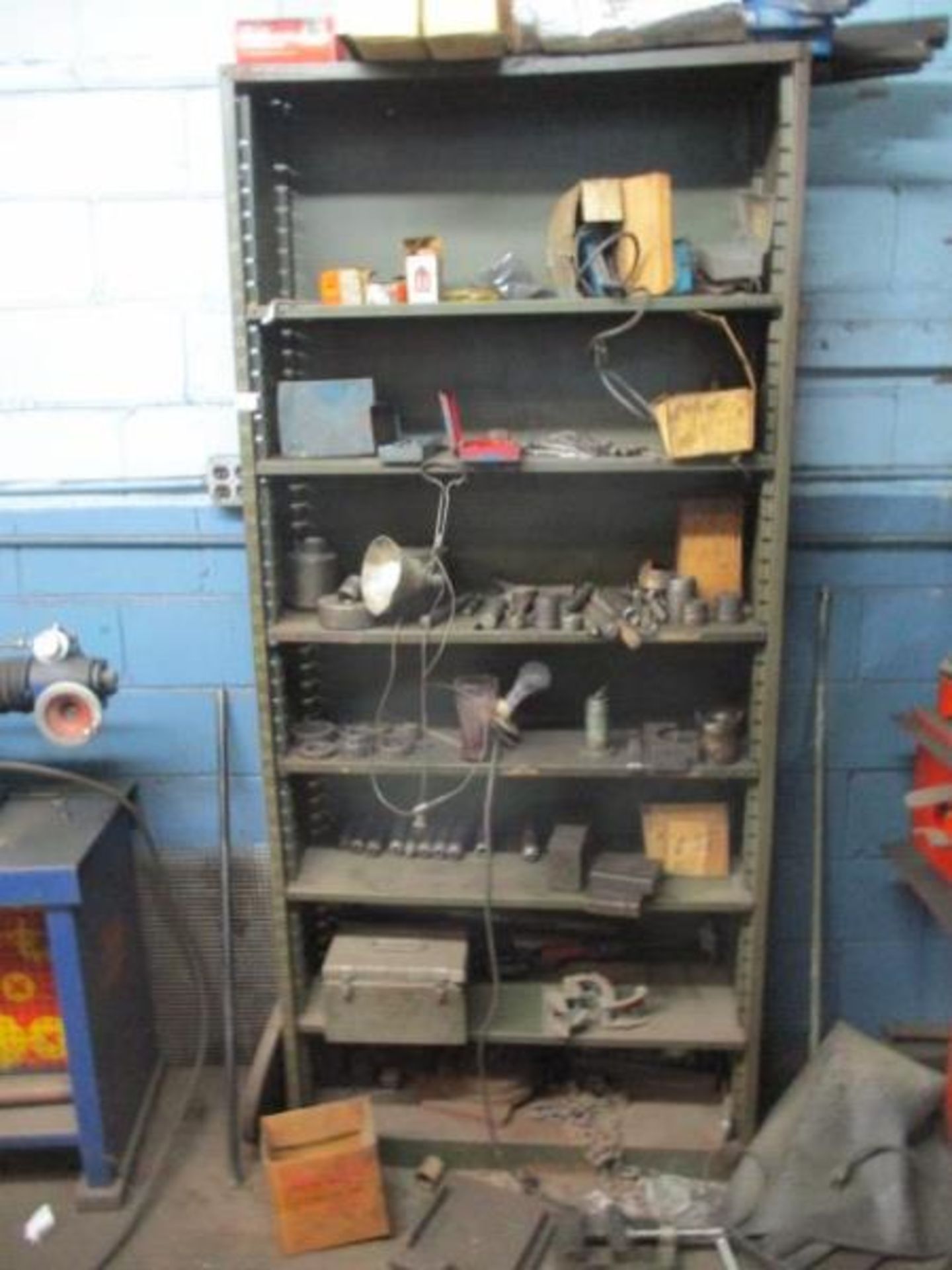 Metal Shelving Unit with Contents Incuding Reemers, Punches, Mchine Vise etc