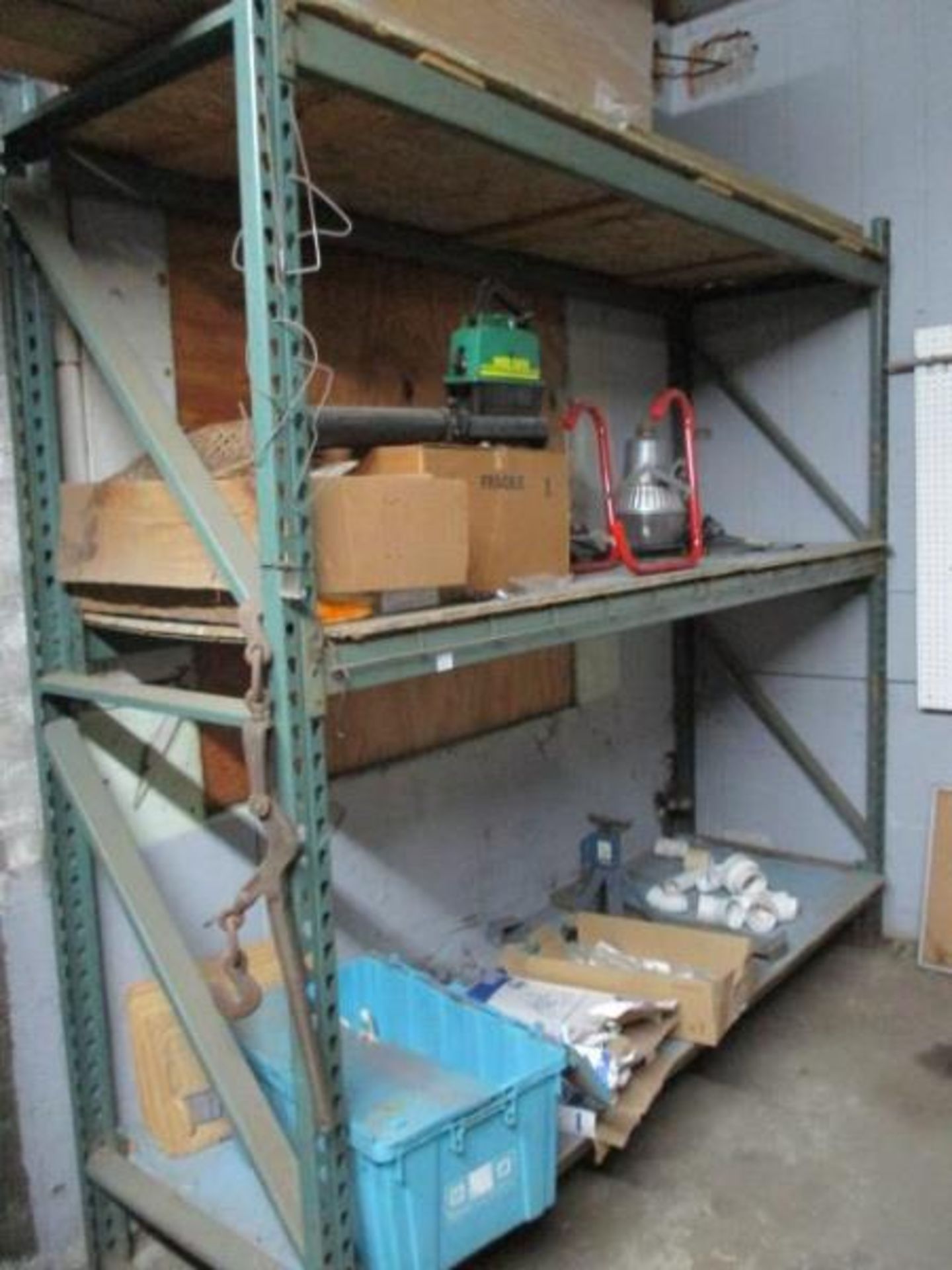 8 Ft Pallet Rack With Contents (Weedeater Blower/Vac, (2) Bemis Toulet Seat, Jack Stand, Misc