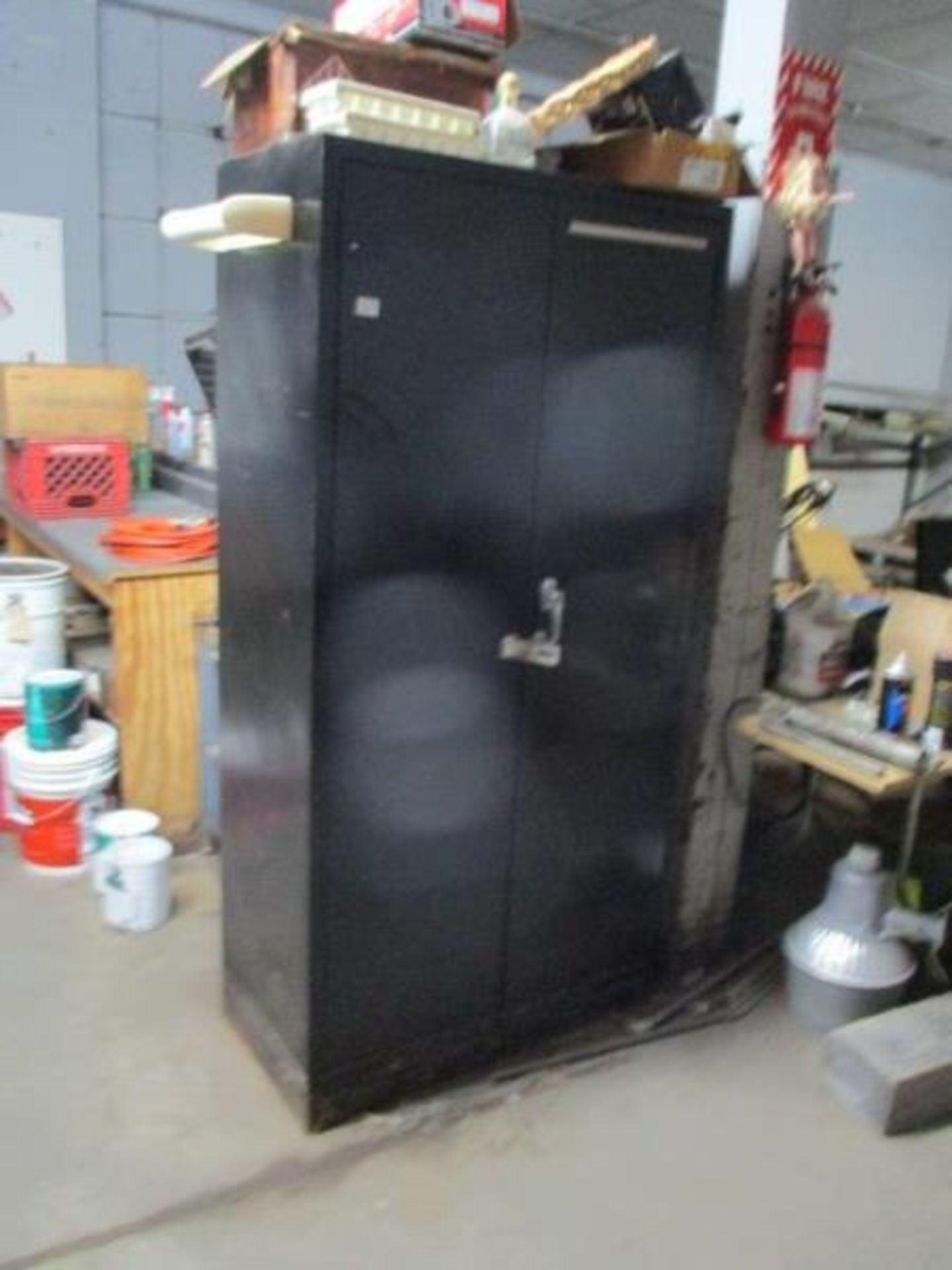 Two Door Black Metal Cabinet wit Contents (Hinges, Paint) - Image 5 of 5