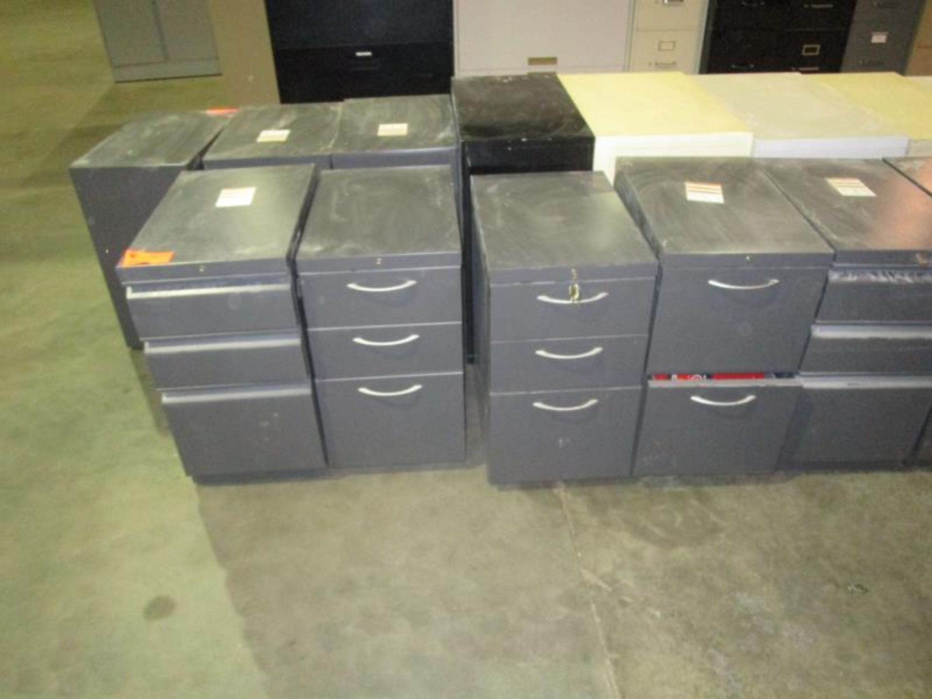 (9) Metal Filing Cabinets, w/ 2 - 3 Drawers, Some Lockable, Assorted Colors, Sizes, Brands Lockable, - Image 2 of 3