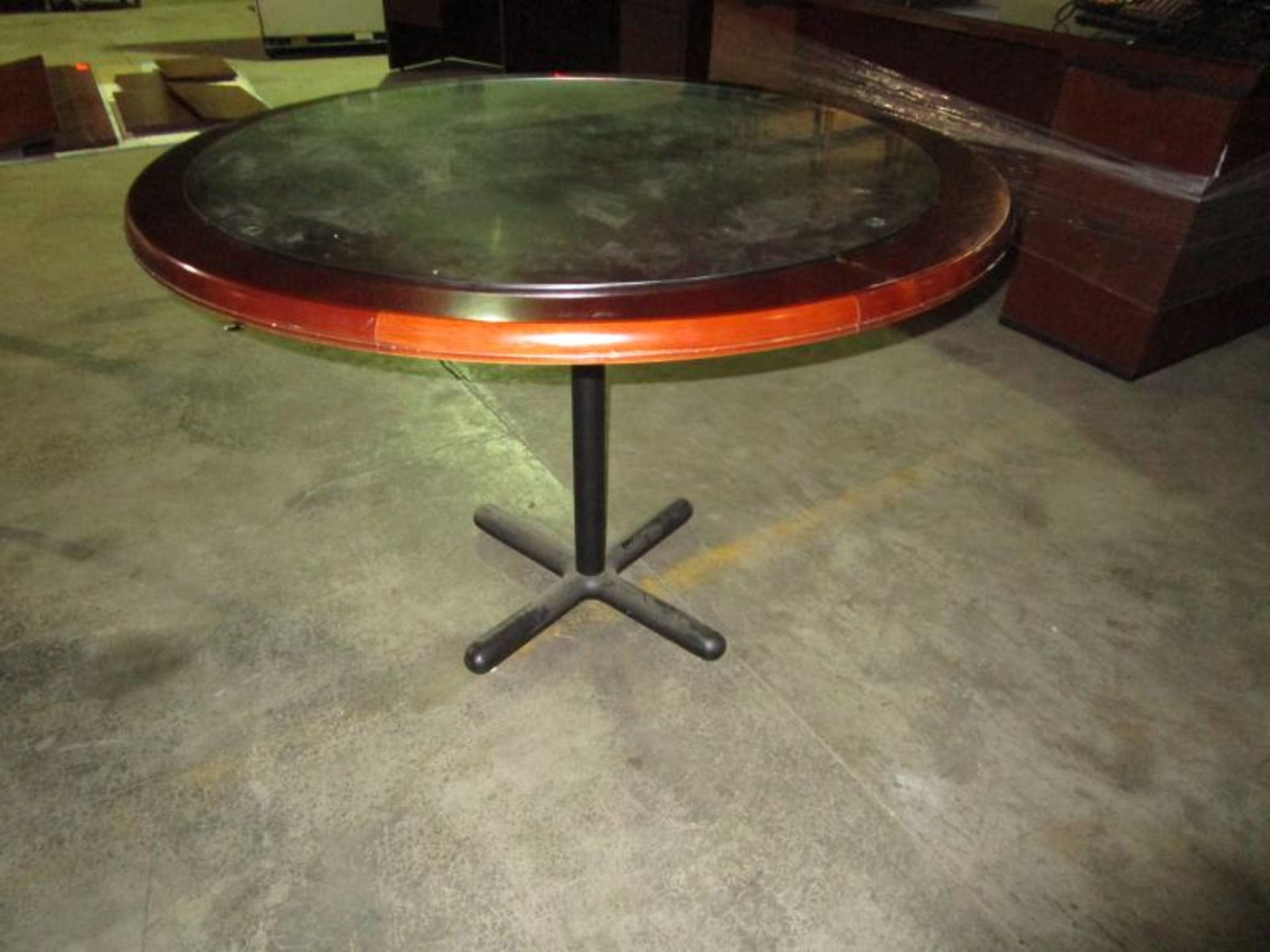 Round Wood Table w. Metal Pedestal Base